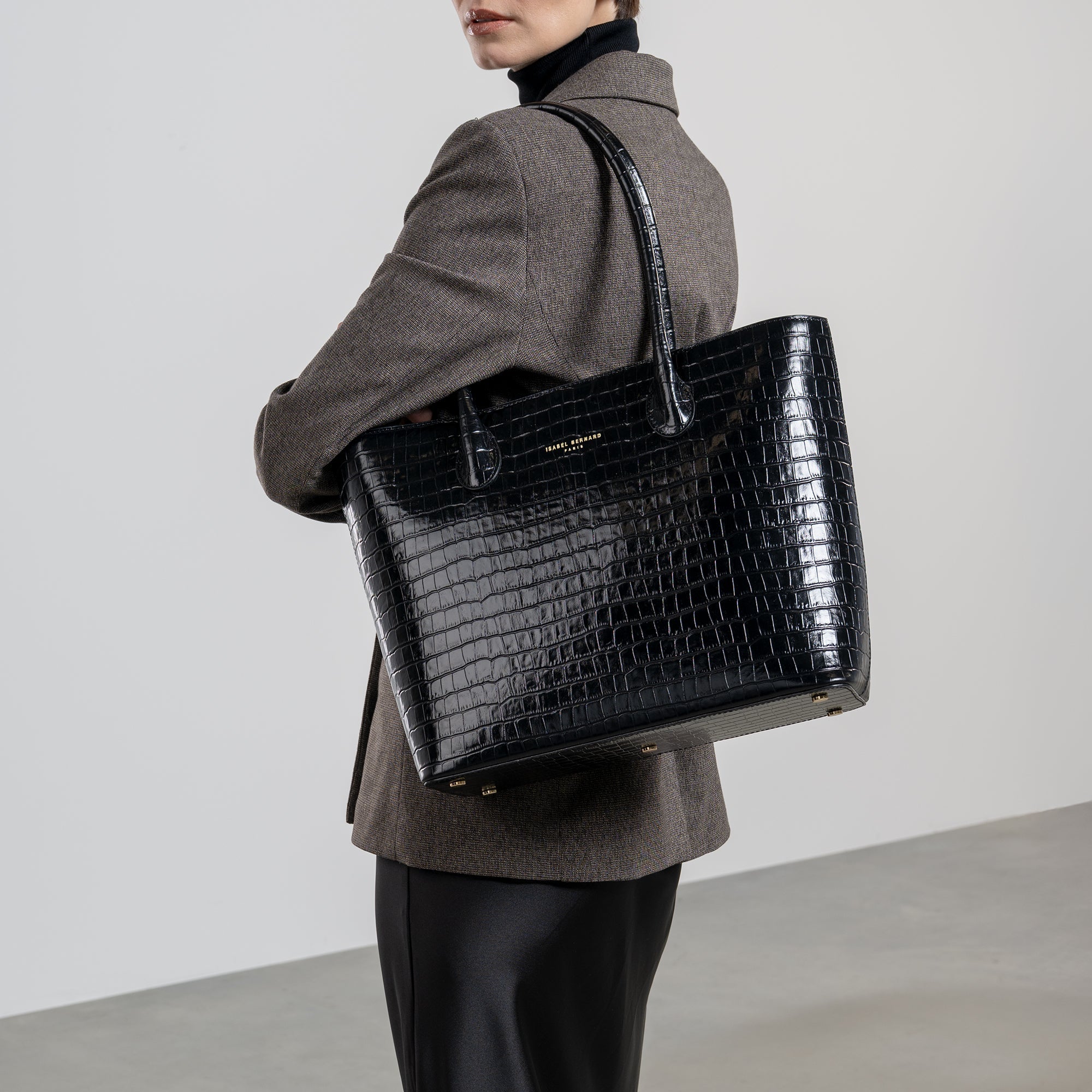 Cadeau d'Isabel croco black calfskin leather shopper & cardholder set