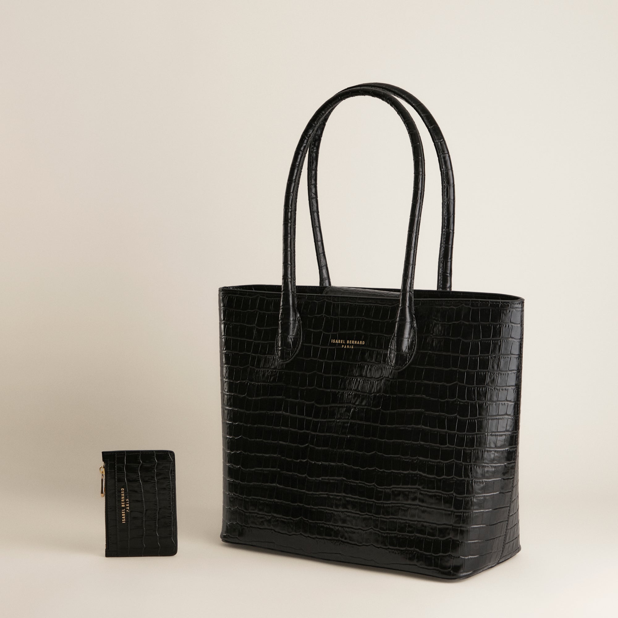 Cadeau d'Isabel croco black calfskin leather shopper & cardholder set