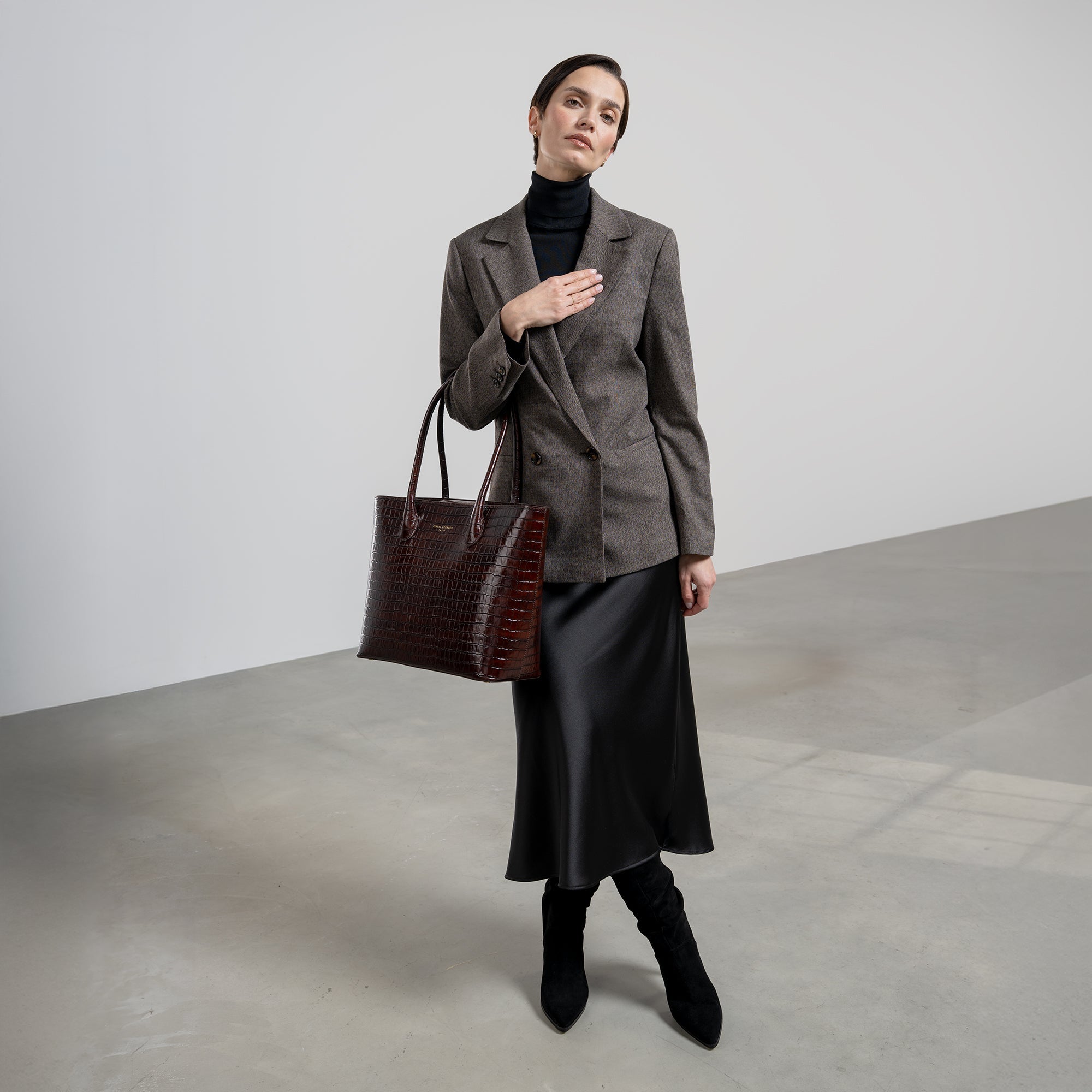 Honoré Lysanne croco brown calfskin leather shopper