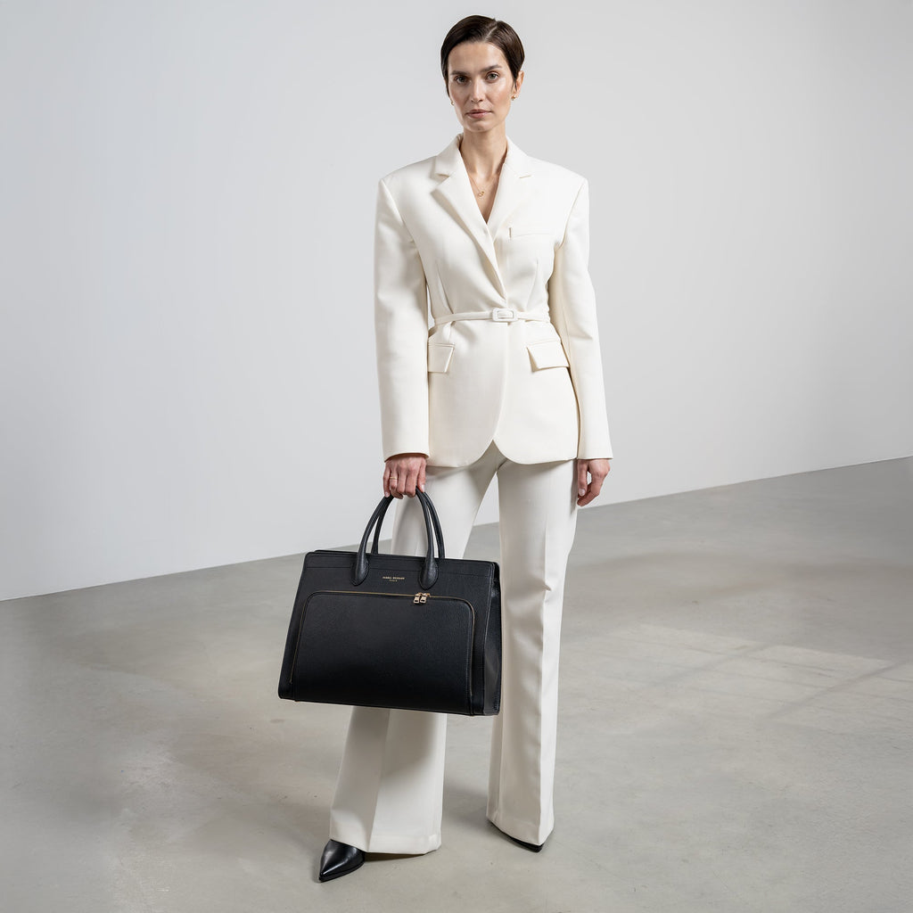 Honoré Nadine black calfskin leather handbag with 16.4 inch laptop pocket