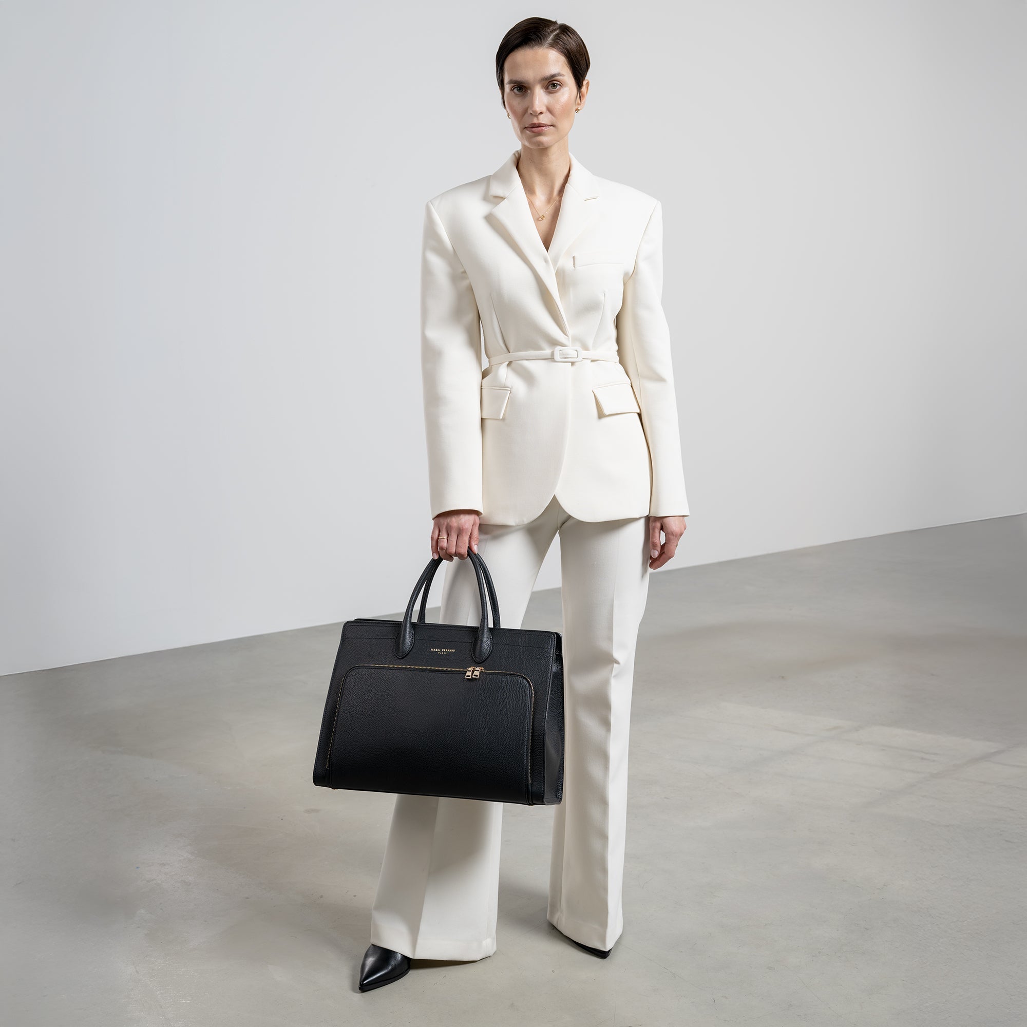 Honoré Nadine black calfskin leather handbag with 16.4 inch laptop pocket