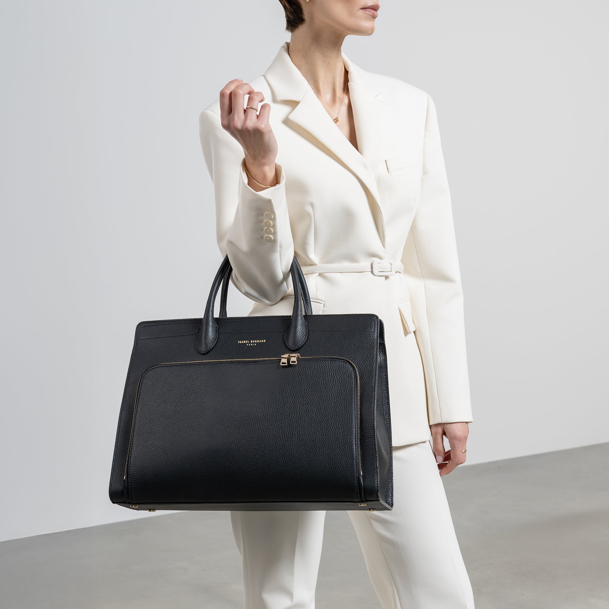 Cadeau d'Isabel black calfskin leather handbag and wallet set
