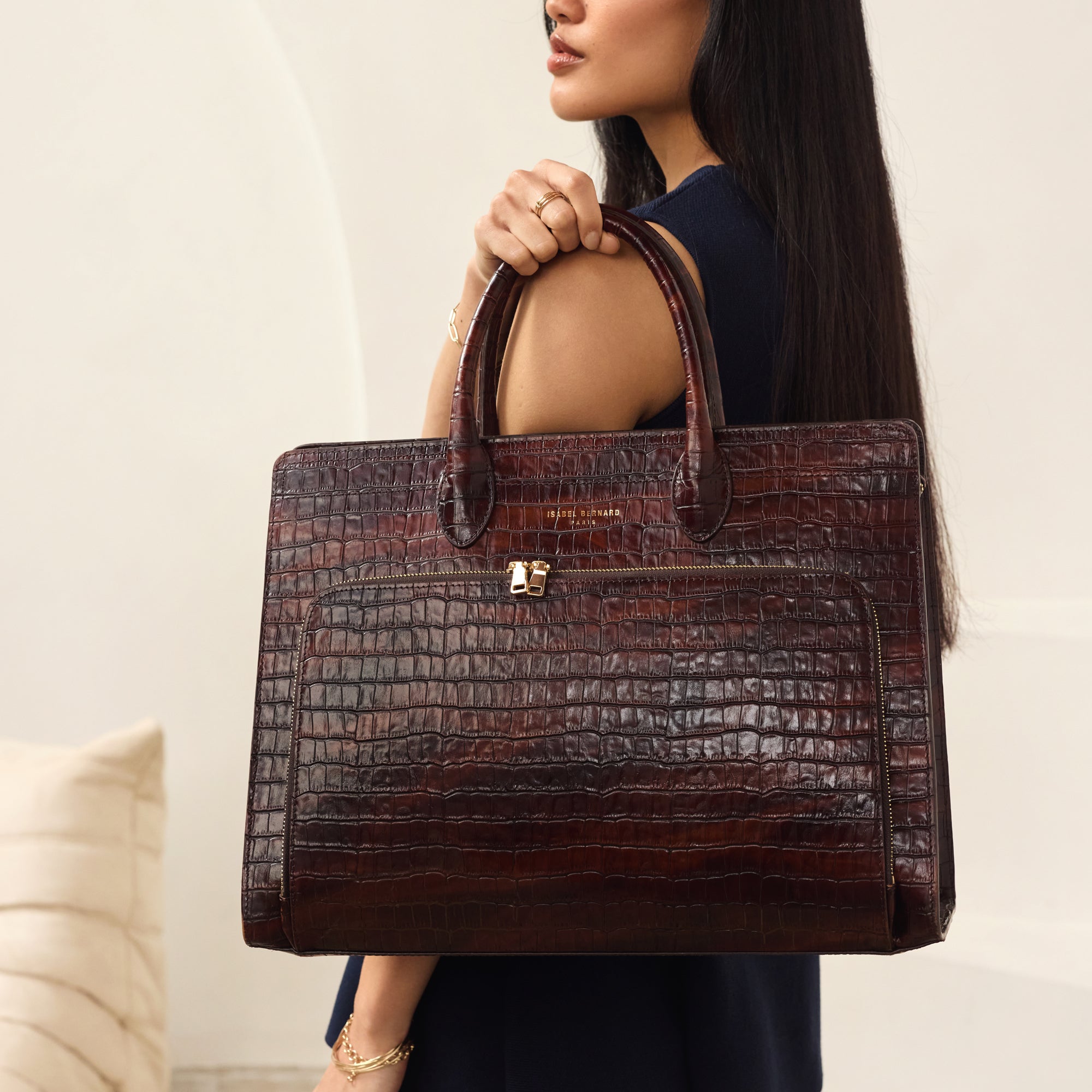 Honoré Nadine croco brown leather handbag with 16.4 inch laptop pocket