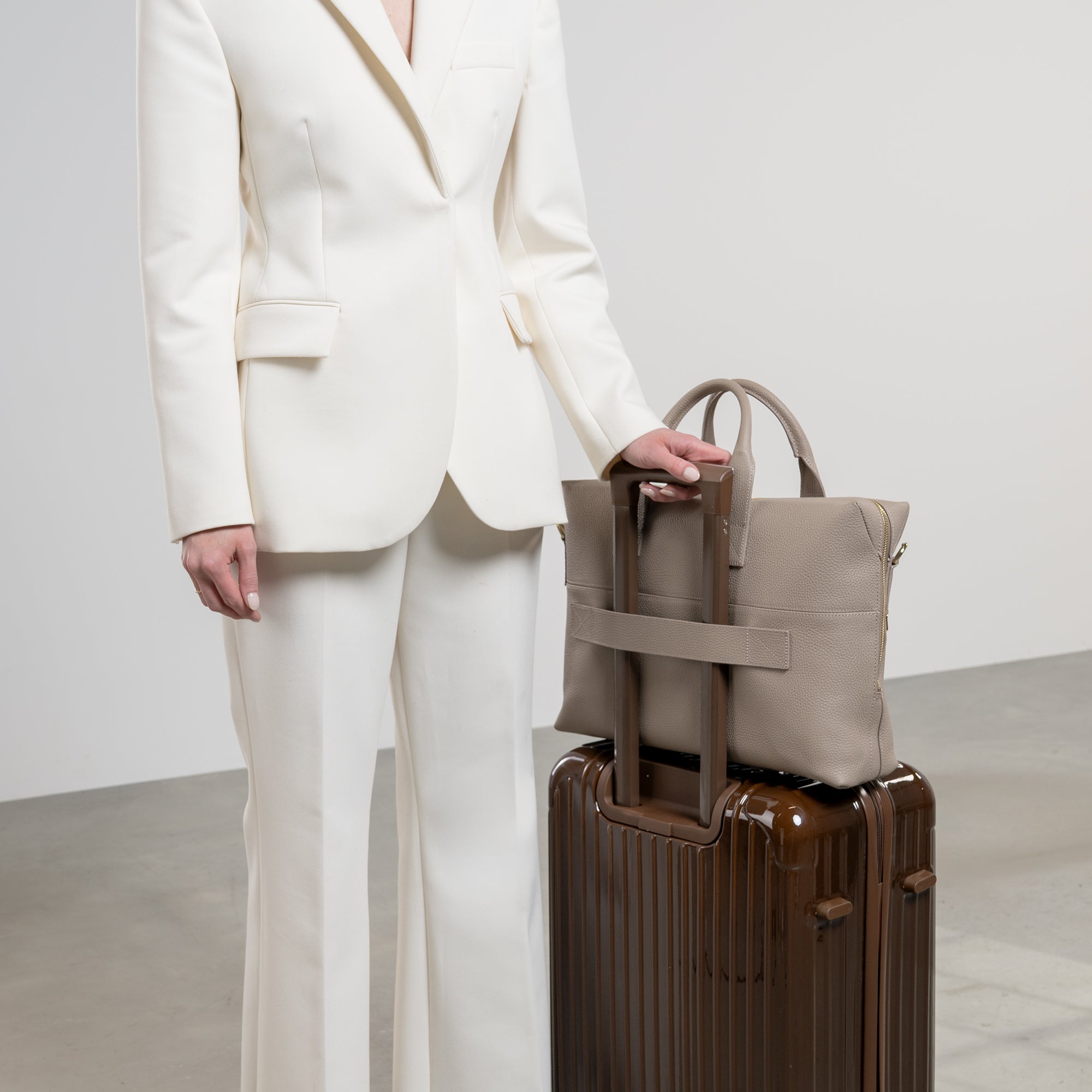 Honoré Anique taupe calfskin leather handbag with 16.4 inch laptop pocket