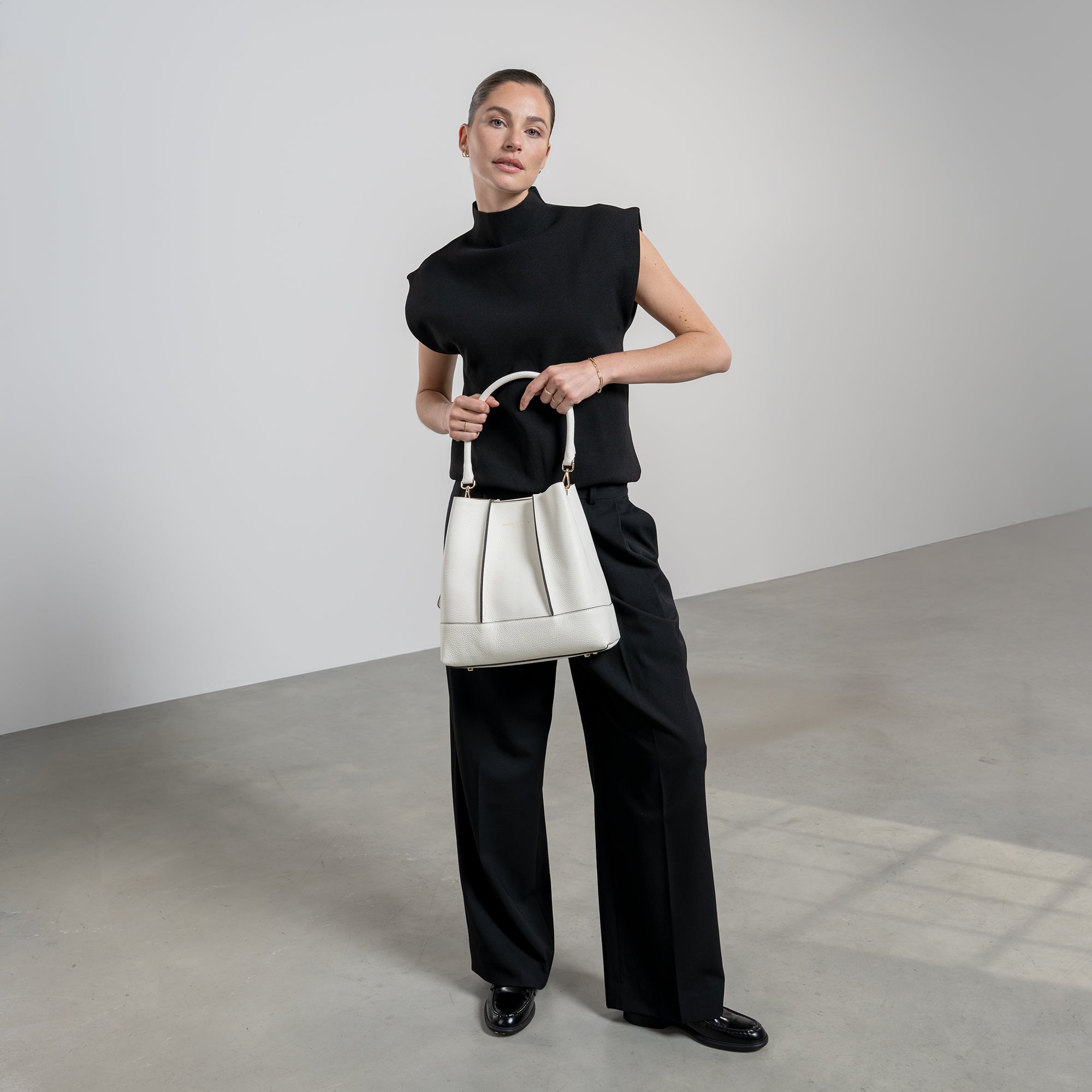 Femme Forte Macie cream calfskin leather shoulder bag