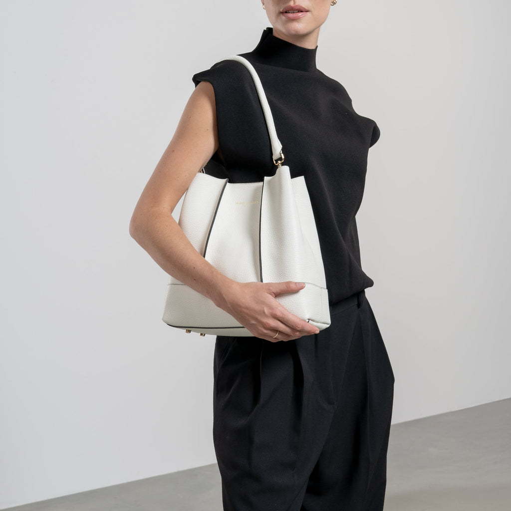 Femme Forte Macie cream calfskin leather shoulder bag