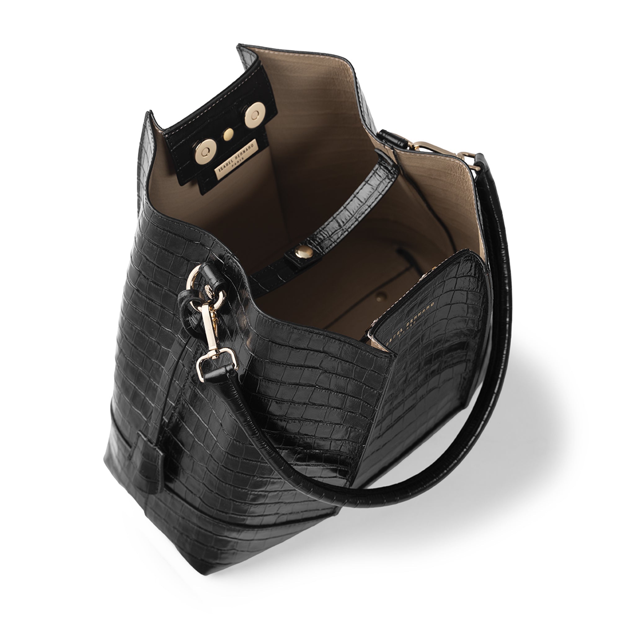 Femme Forte Macie croco black calfskin leather handbag
