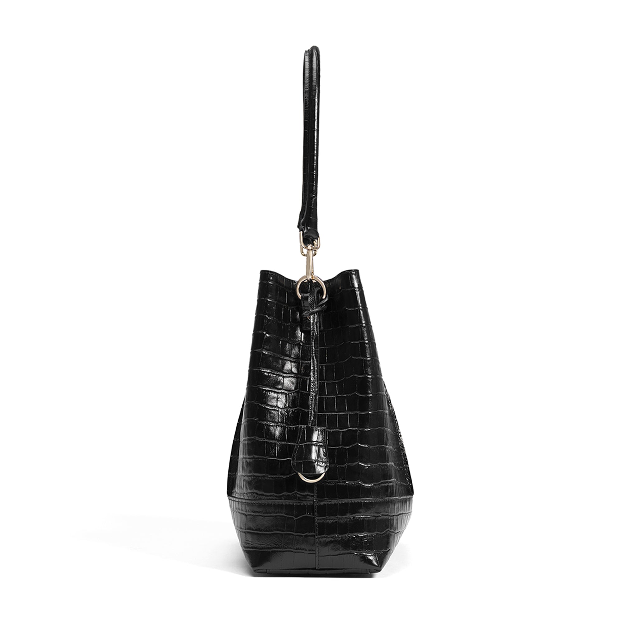 Femme Forte Macie croco black calfskin leather handbag