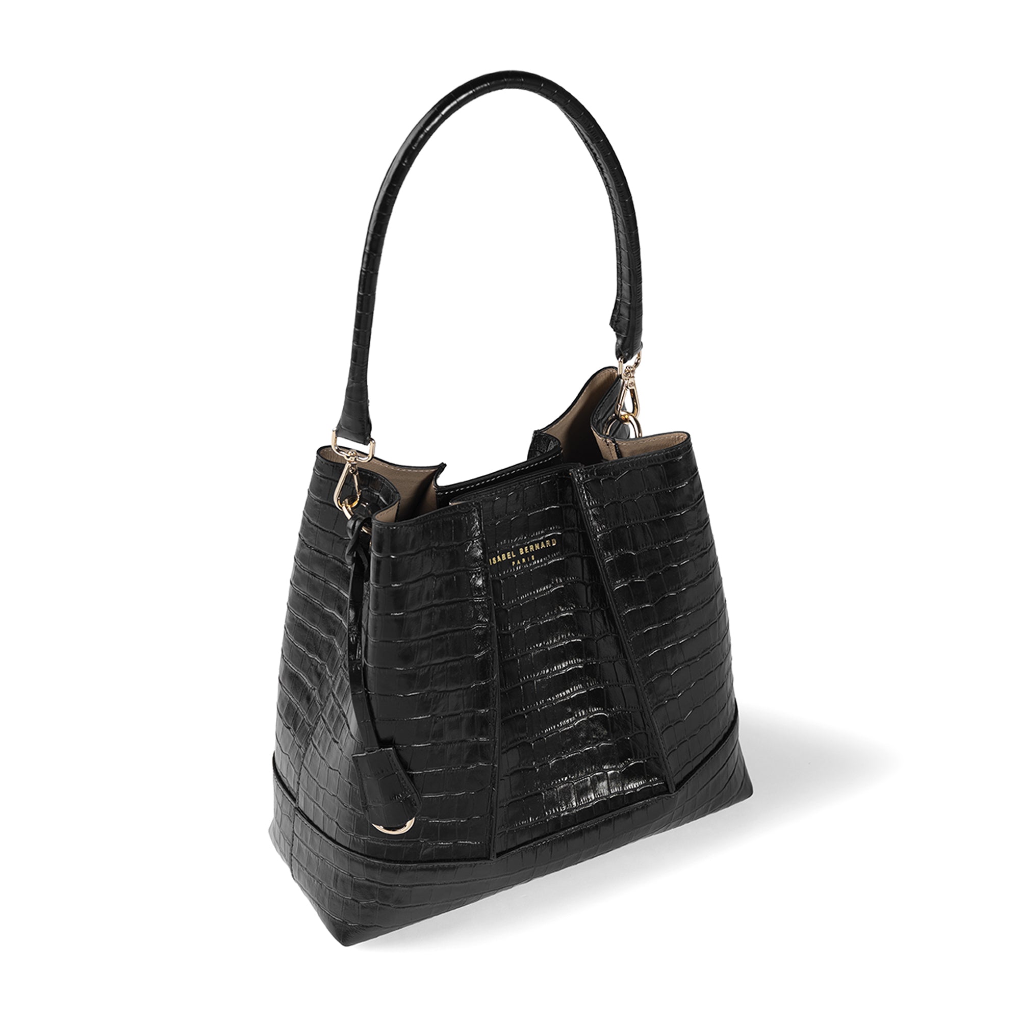 Femme Forte Macie croco black calfskin leather handbag