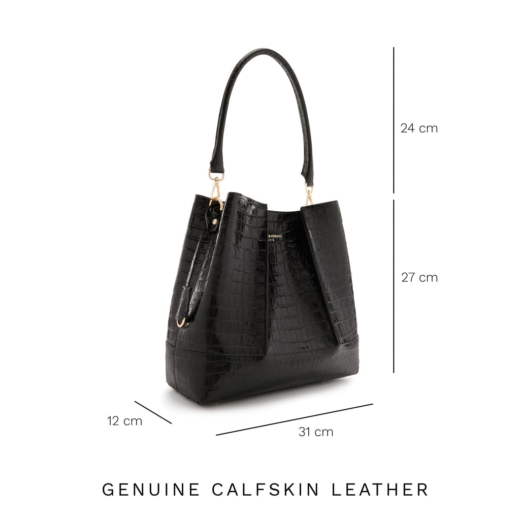 Femme Forte Macie croco black calfskin leather handbag