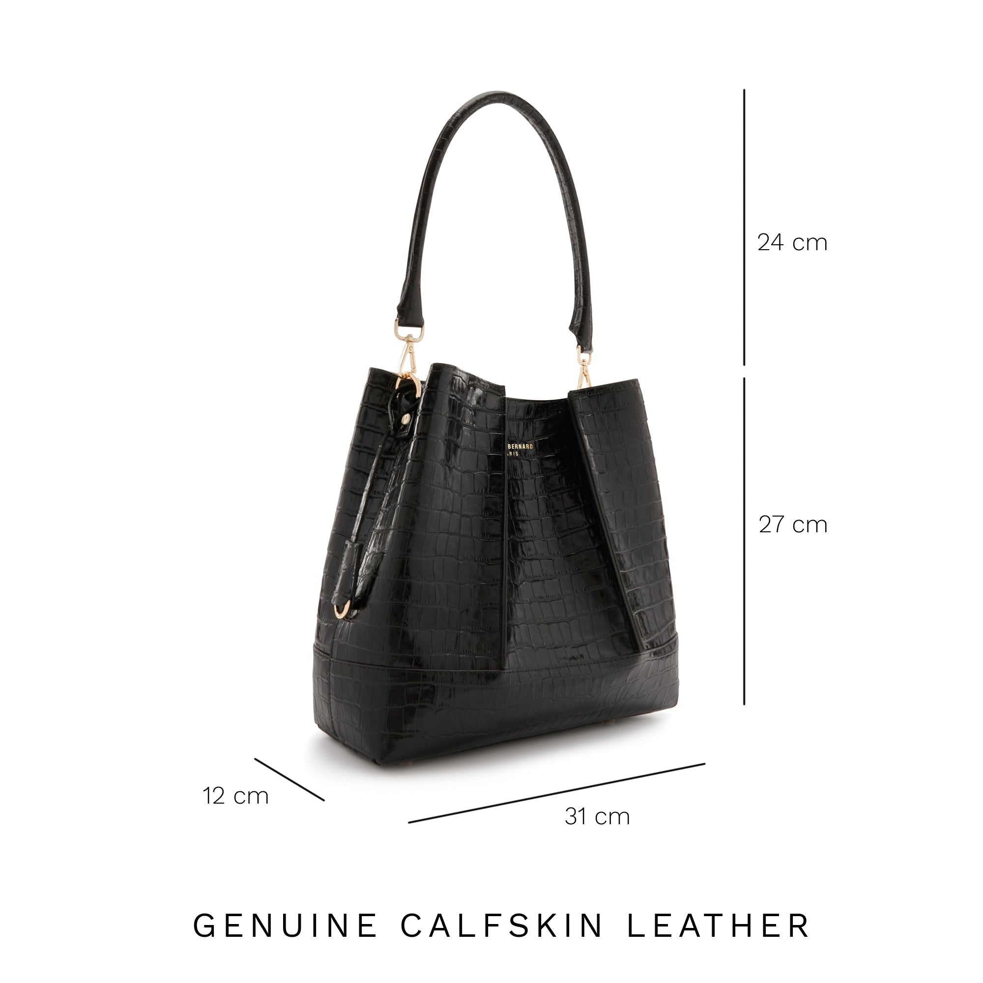 Femme Forte Macie croco black calfskin leather handbag