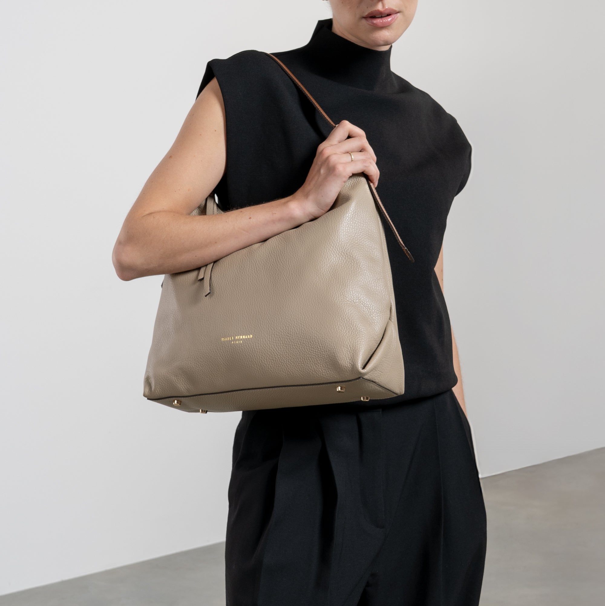 Honoré Muriel taupe calfskin leather shoulder bag