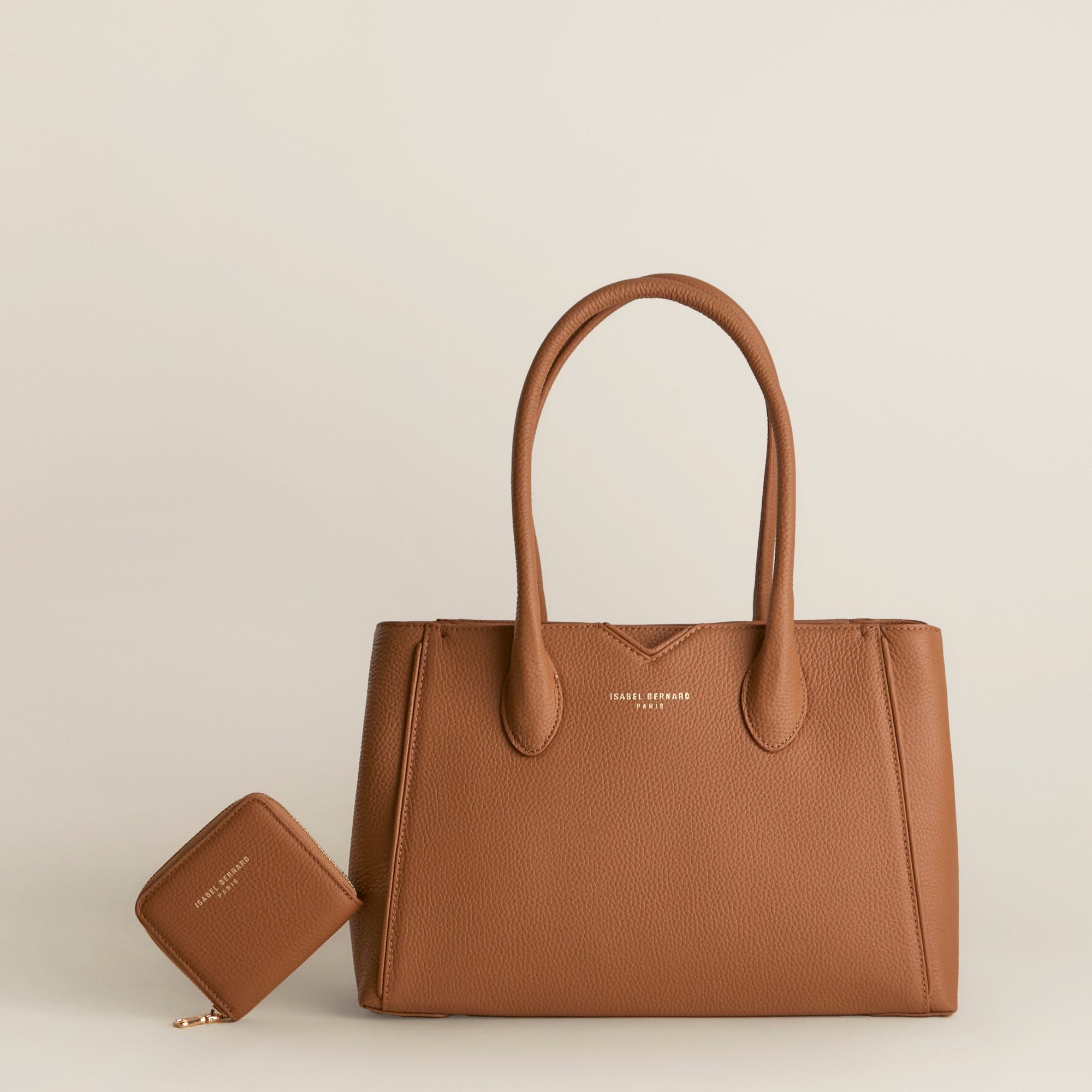 Cadeau d'Isabel camel calfskin leather handbag and wallet set
