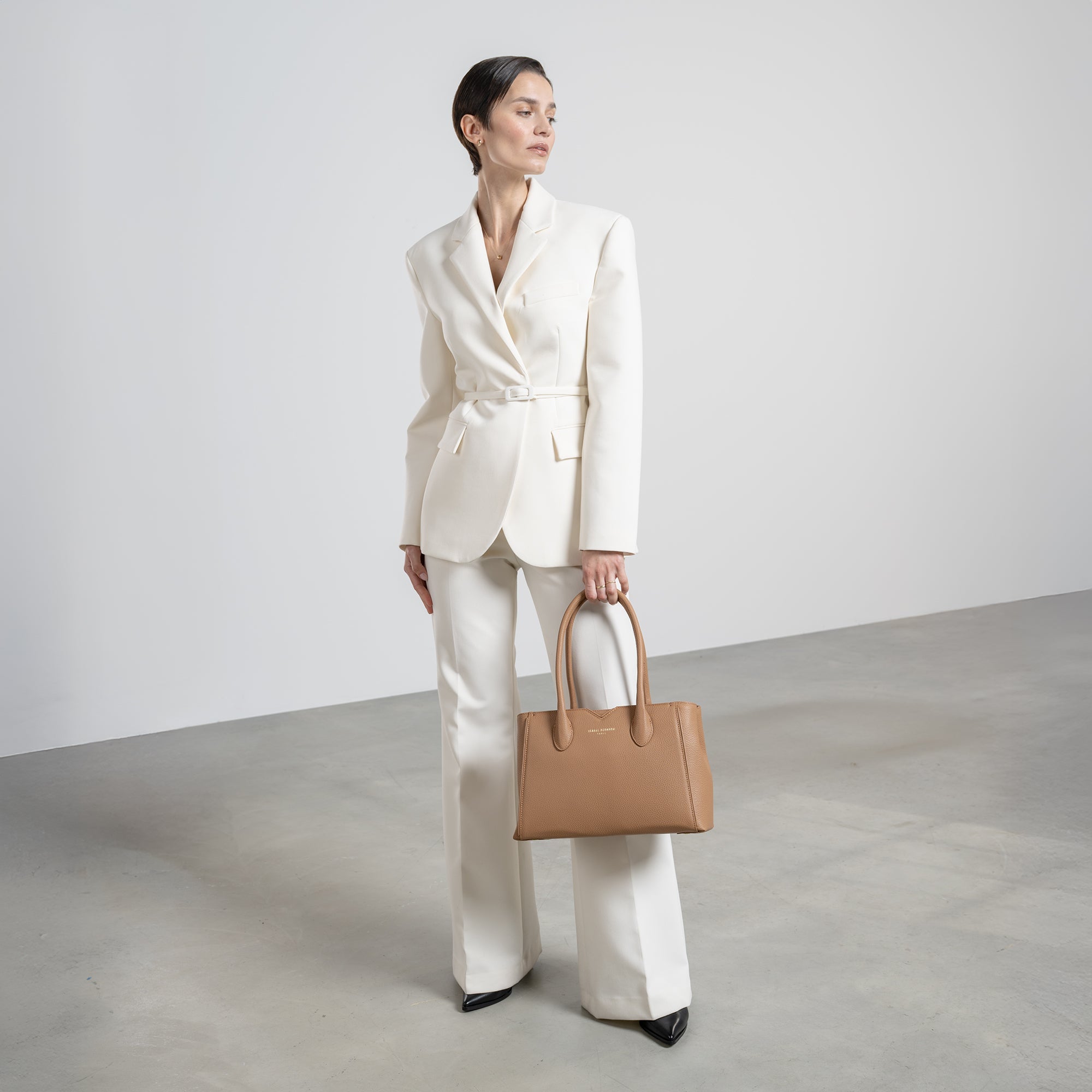 Honoré Cloe Midi camel calfskin leather handbag