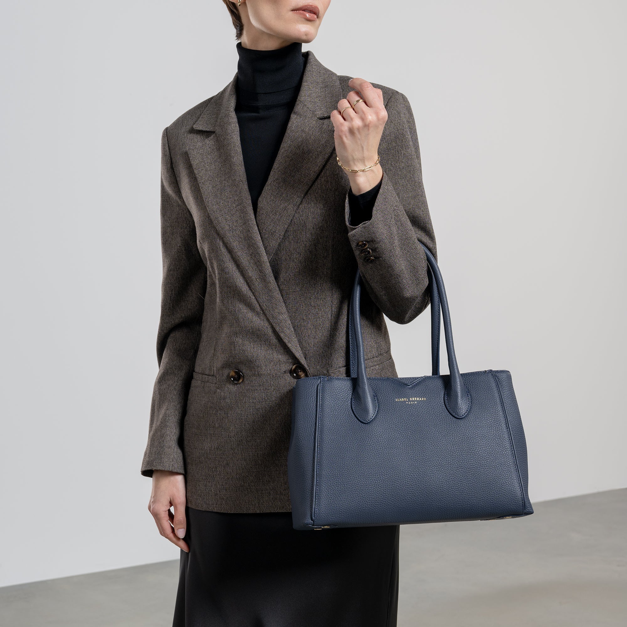 Honoré Cloe Midi blue calfskin leather handbag