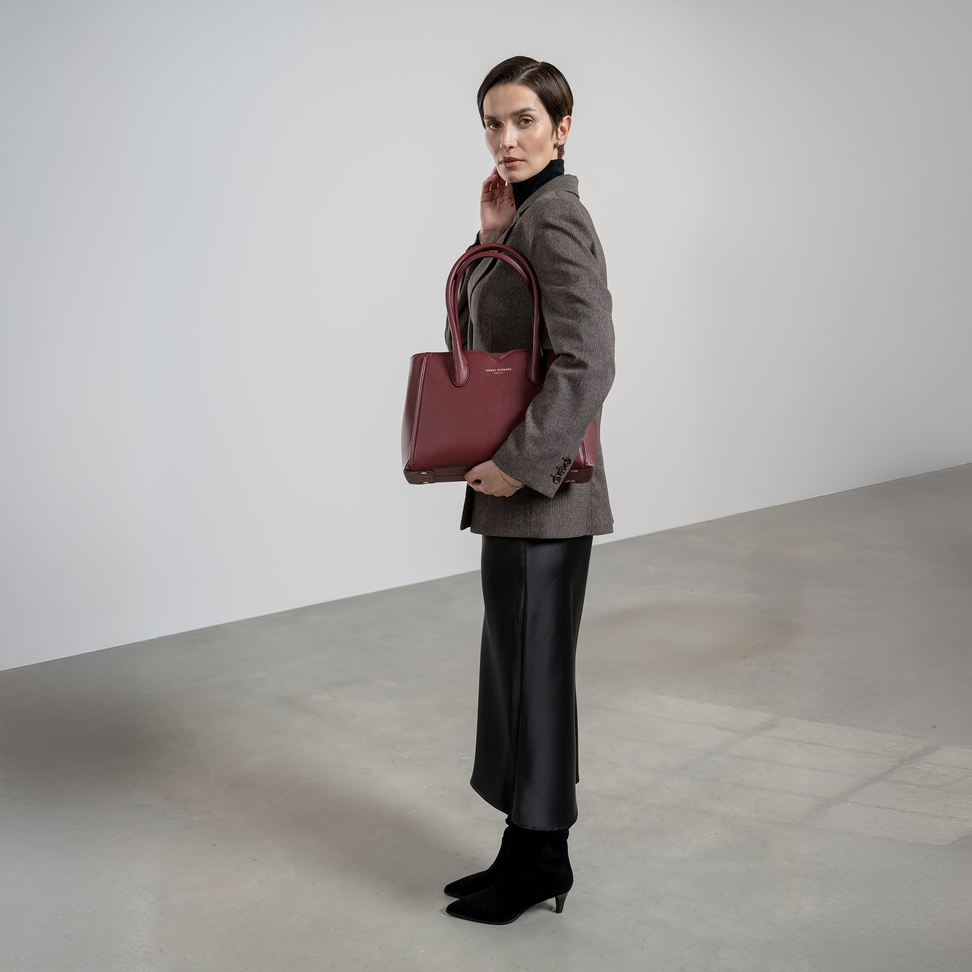 Honoré Cloe Midi bordeaux red calfskin leather handbag