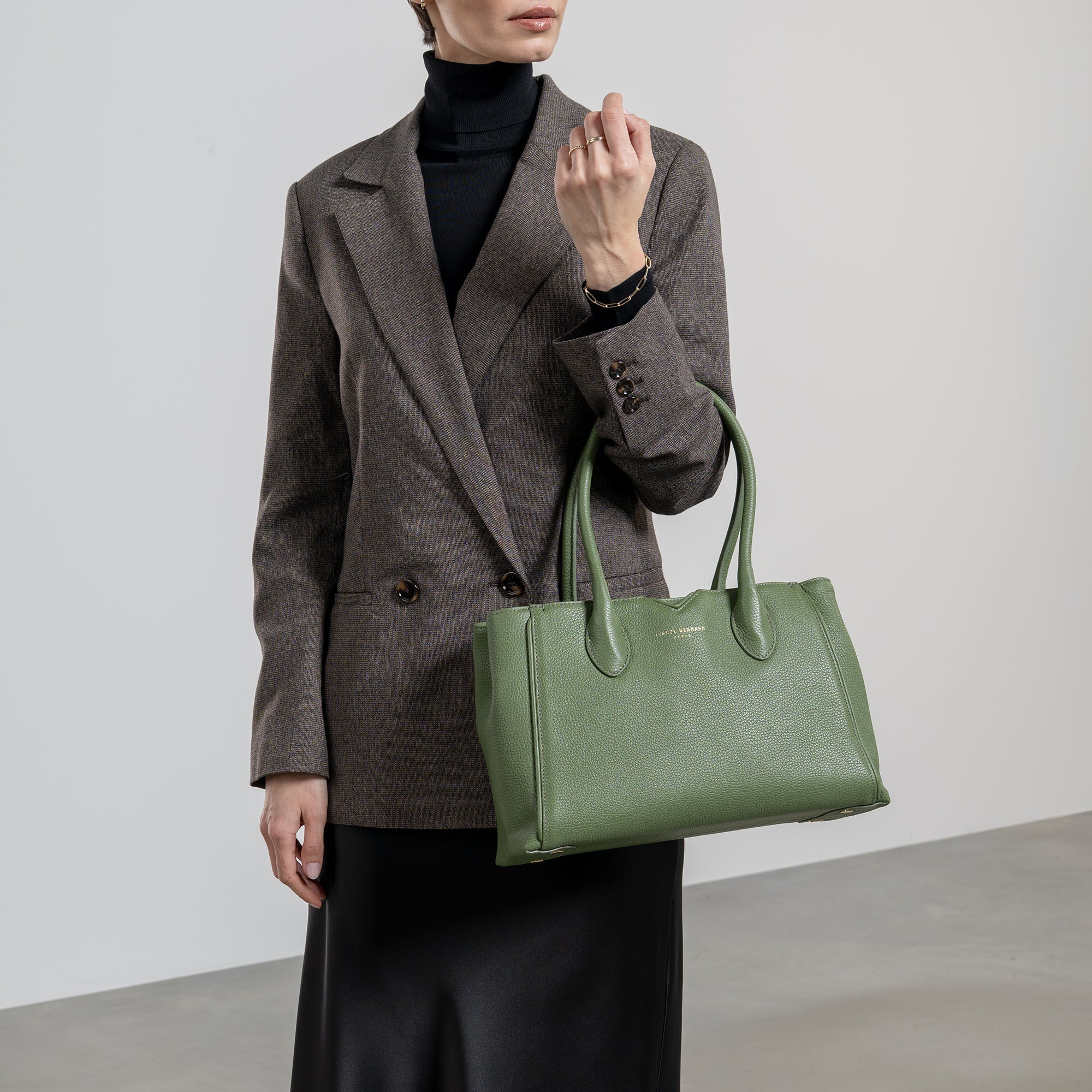 Cadeau d'Isabel green calfskin leather handbag and wallet set