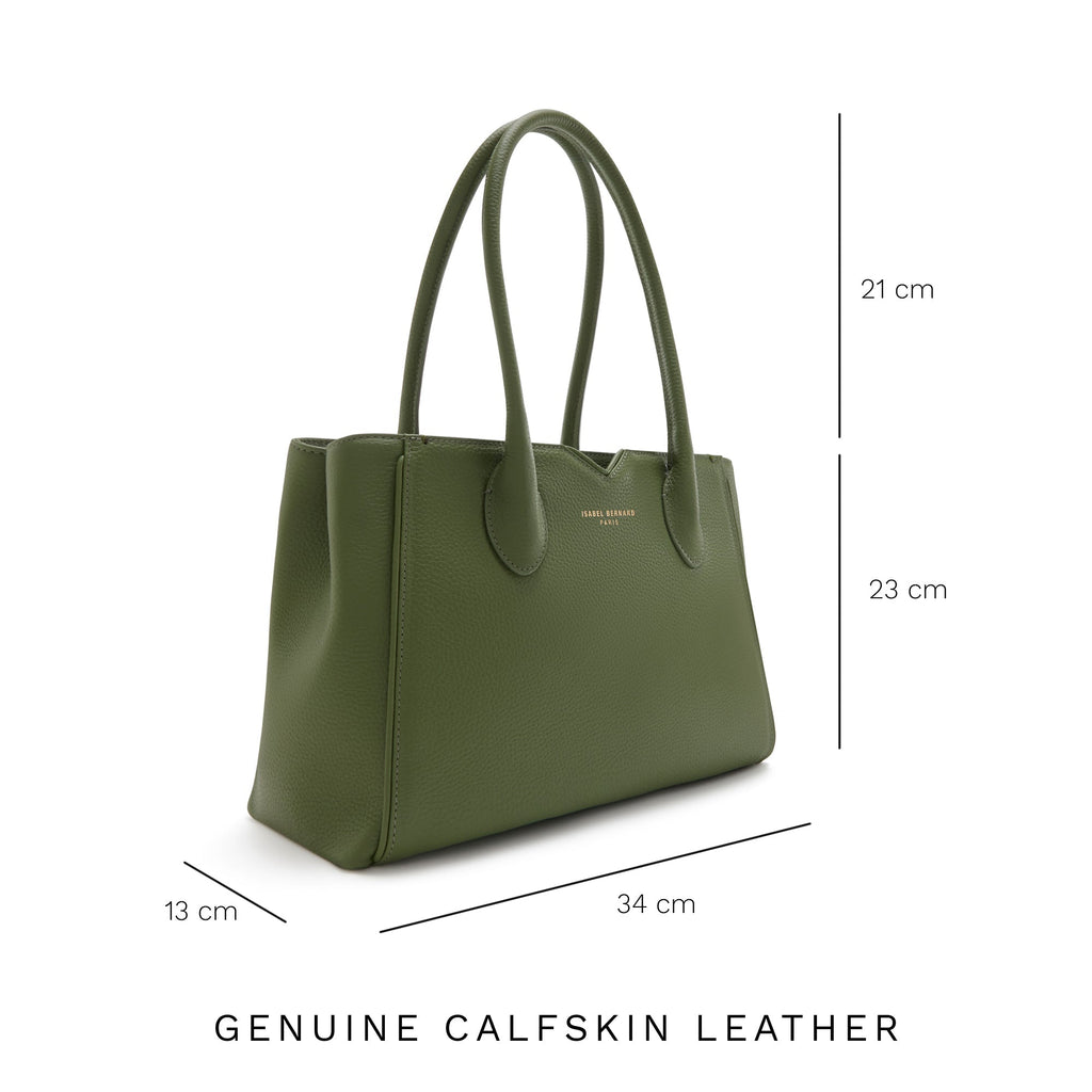 Cadeau d'Isabel green calfskin leather handbag and wallet set