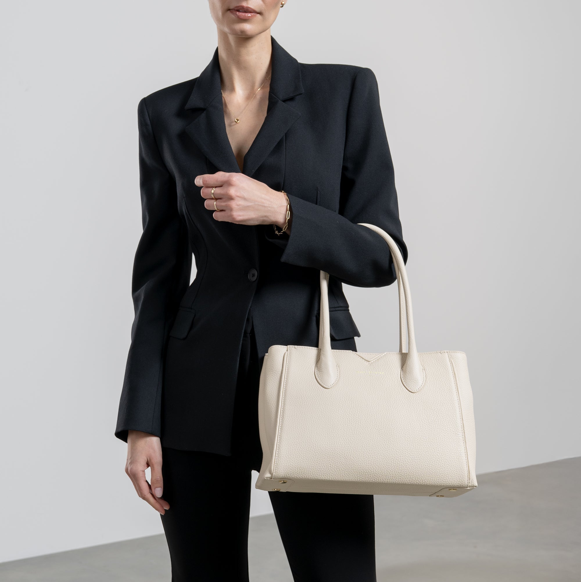 Honoré Cloe Midi cream calfskin leather handbag