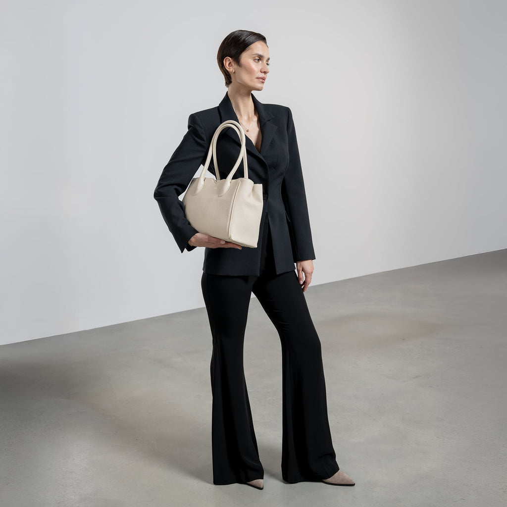Honoré Cloe Midi cream calfskin leather handbag