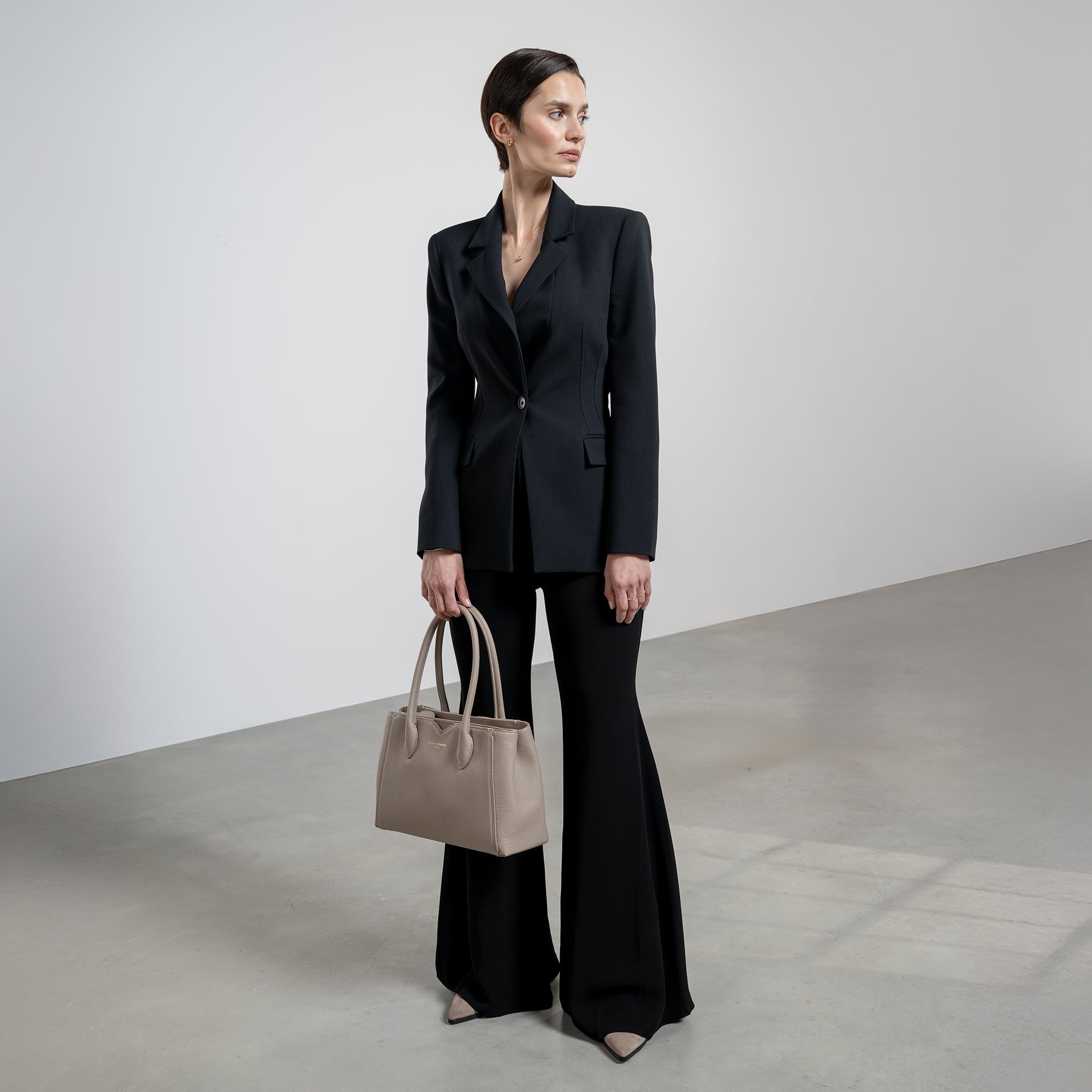 Honoré Cloe Midi taupe calfskin leather handbag
