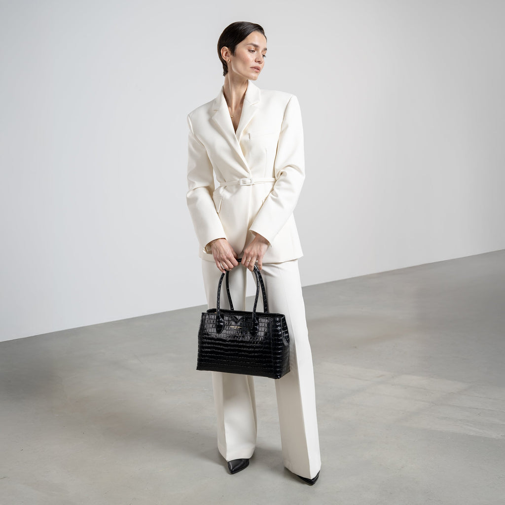 Honoré Cloe Midi croco black calfskin leather handbag