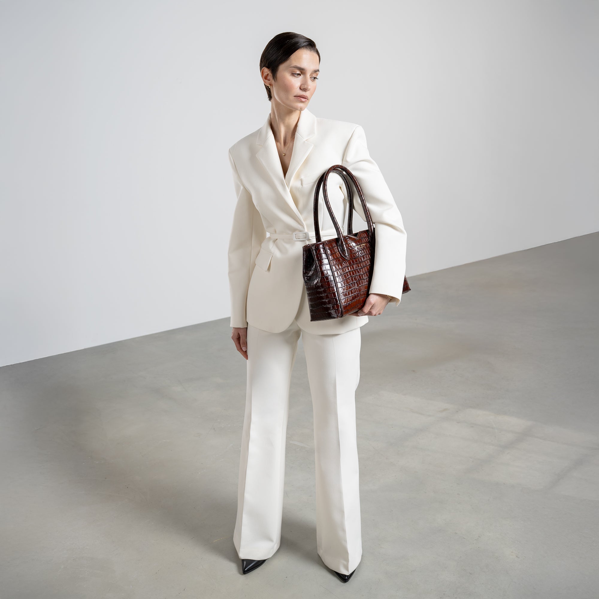 Honoré Cloe Midi croco brown calfskin leather handbag