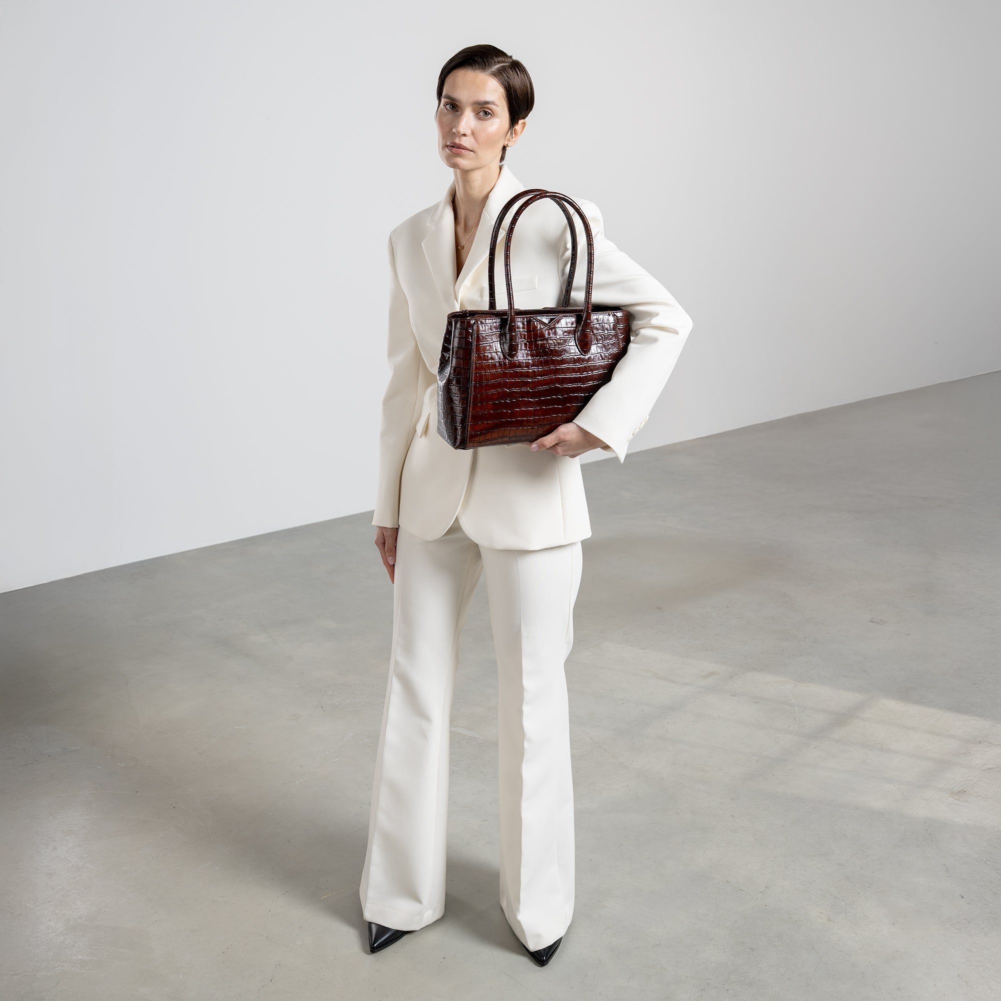 Honoré Cloe Midi croco brown calfskin leather handbag