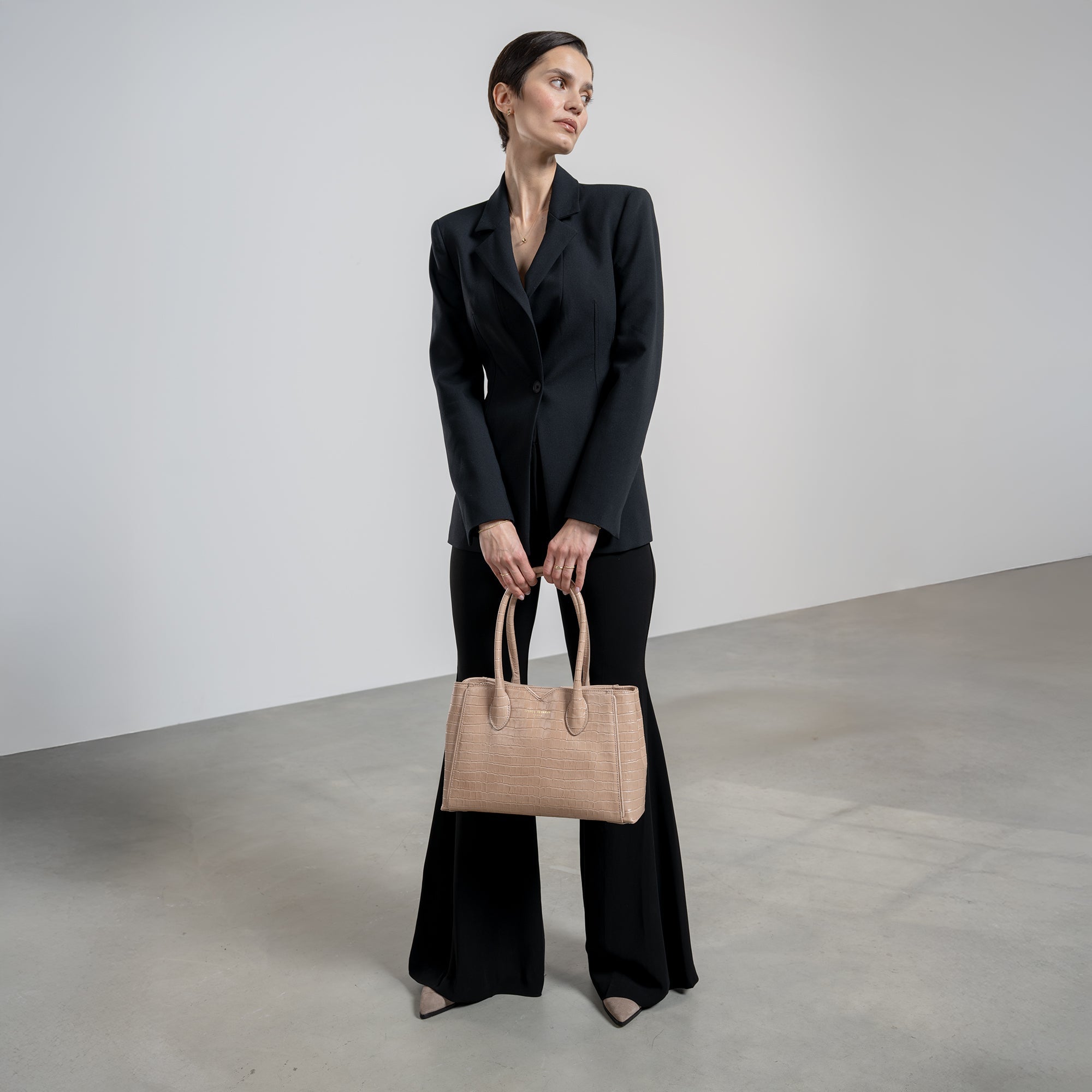 Honoré Cloe Midi croco beige calfskin leather handbag