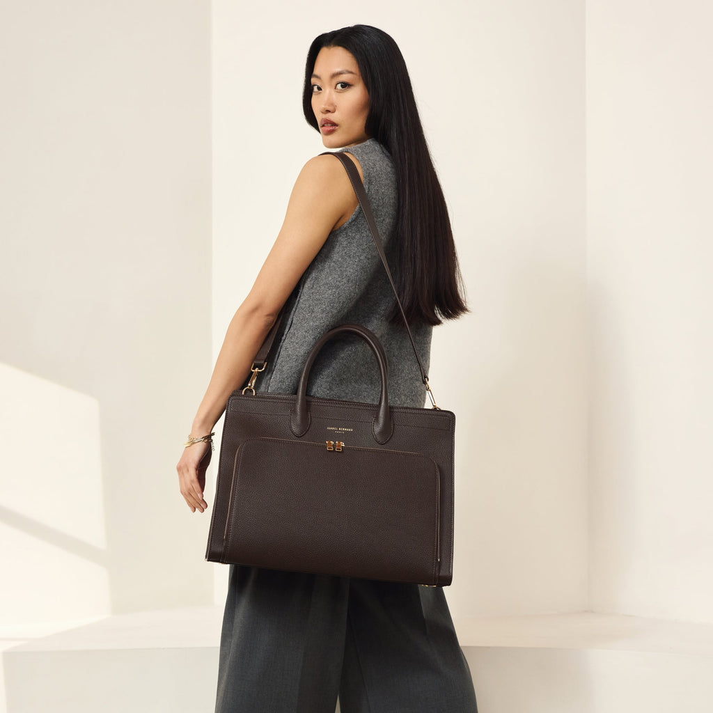 Honoré Nadine brown calfskin leather handbag with 16.4 inch laptop pocket