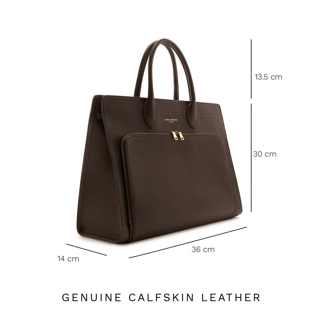 Honoré Nadine brown calfskin leather handbag with 16.4 inch laptop pocket