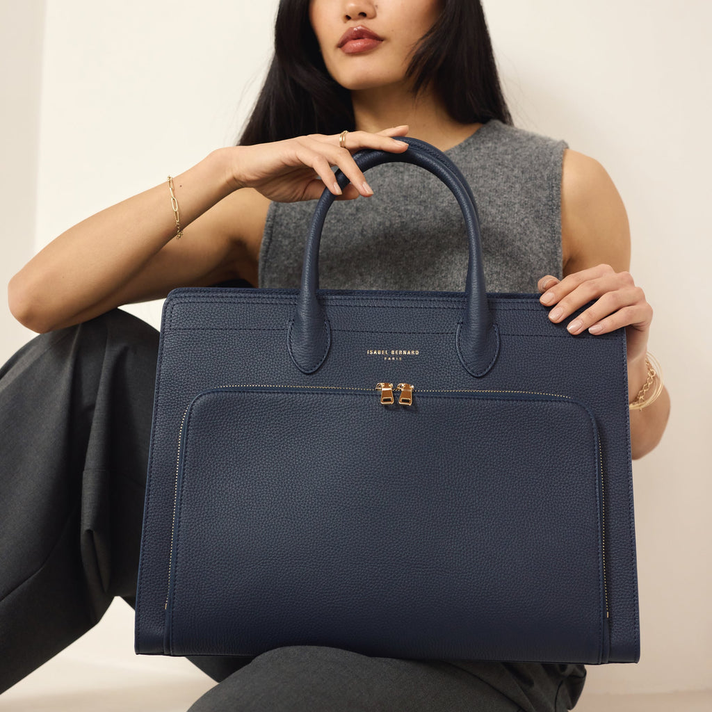 Honoré Nadine blue calfskin leather handbag with 16.4 inch laptop pocket