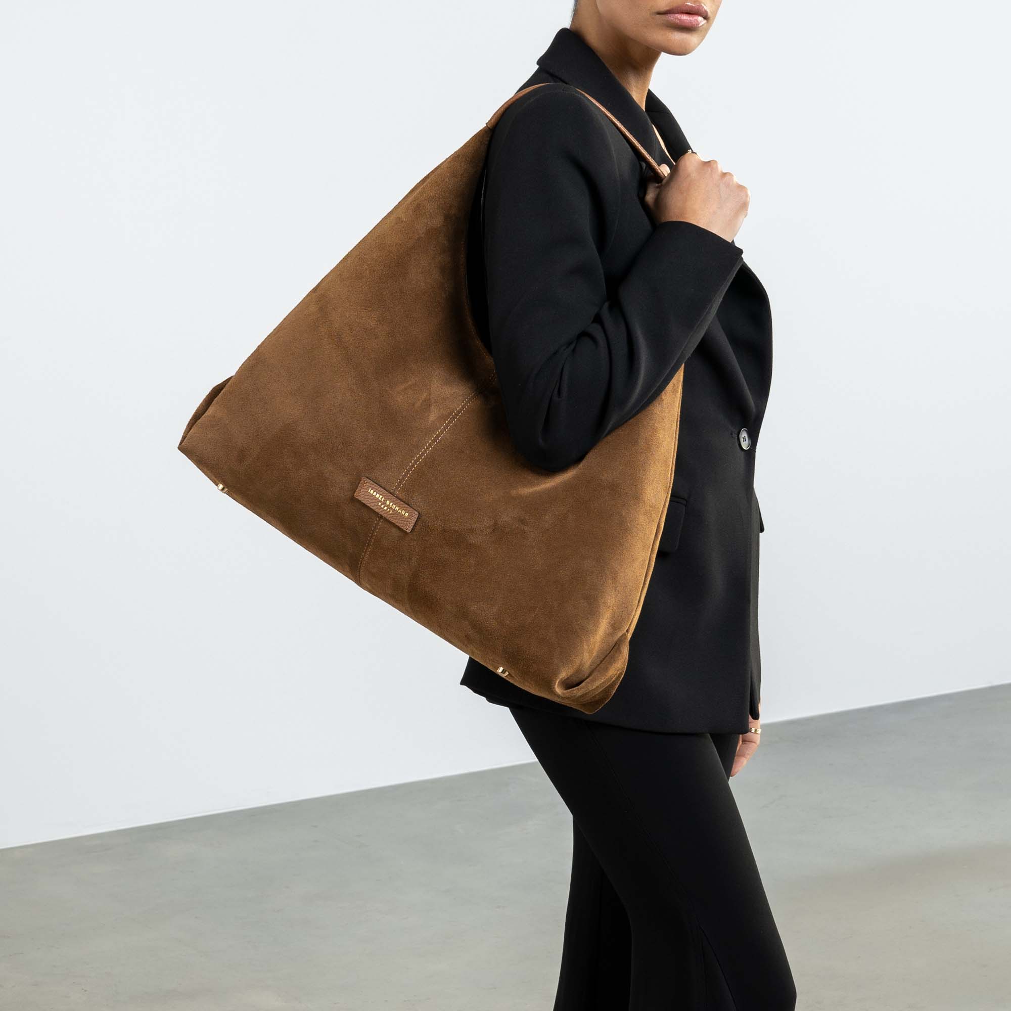 Honoré Grace brown suede shoulder bag