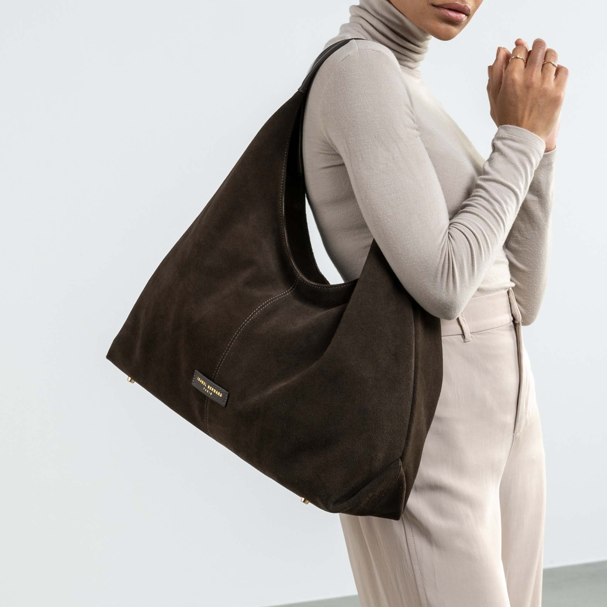 Honoré Grace dark brown suede shoulder bag