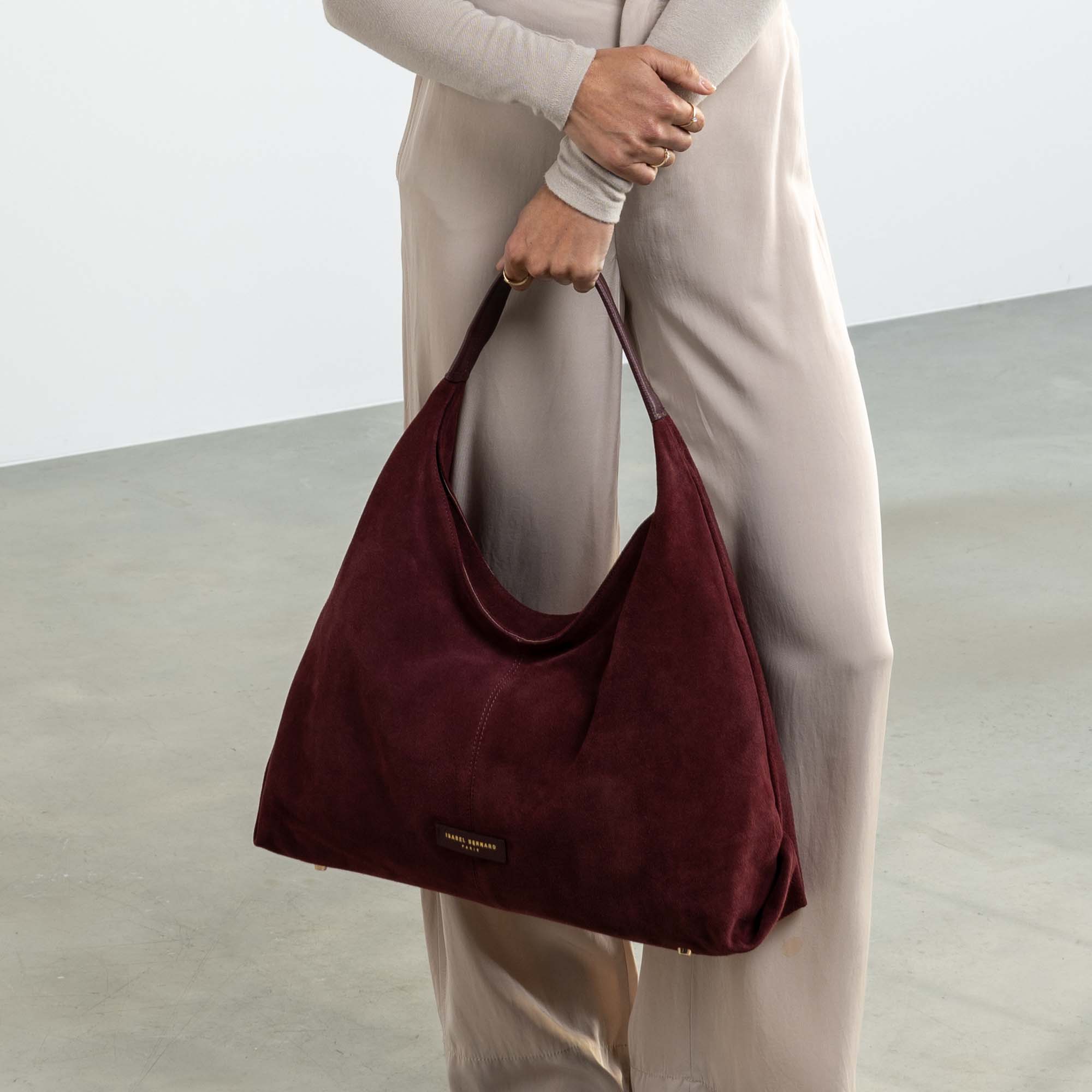 Honoré Grace dark bordeaux suede shoulder bag