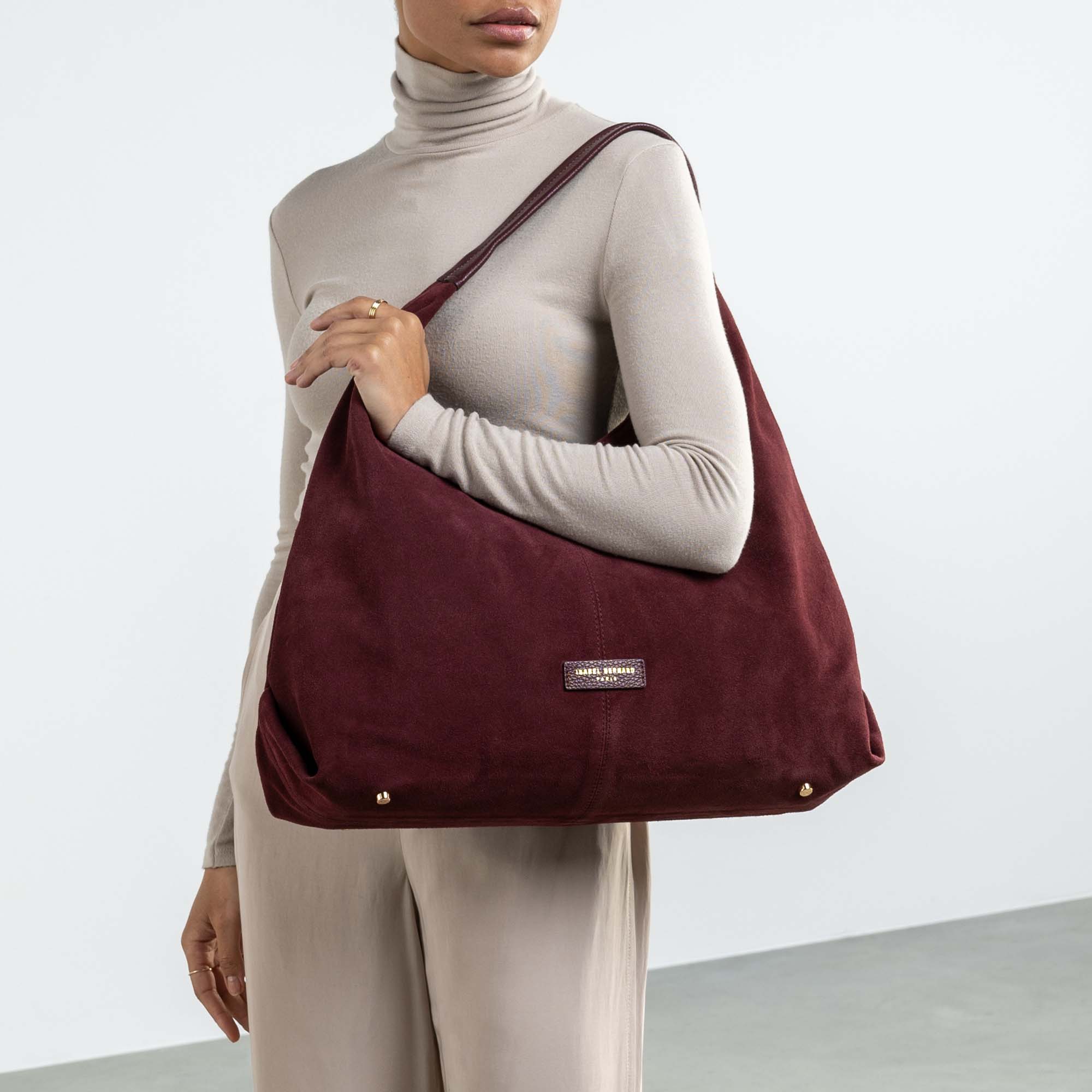 Honoré Grace dark bordeaux suede shoulder bag