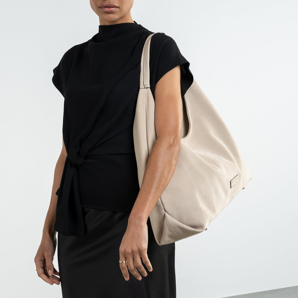Honoré Grace cream suede shoulder bag