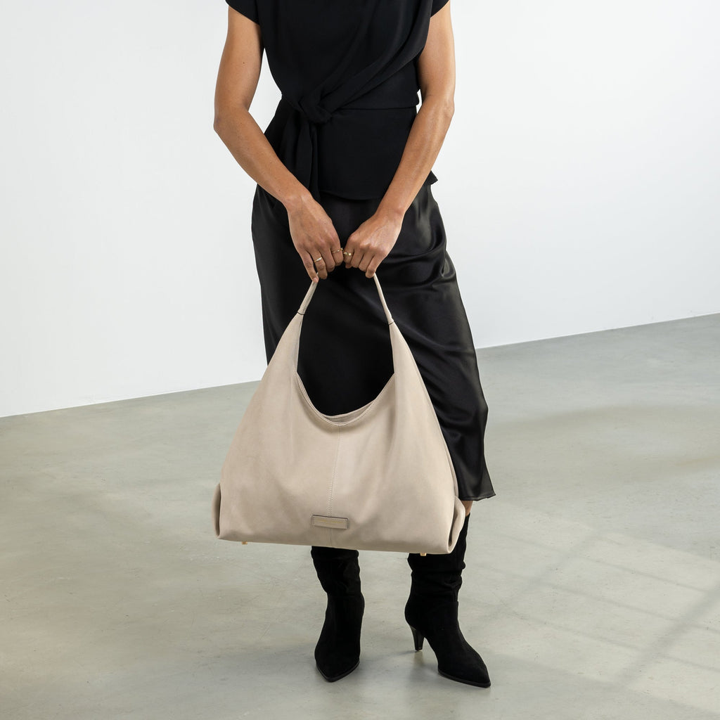 Honoré Grace cream suede shoulder bag
