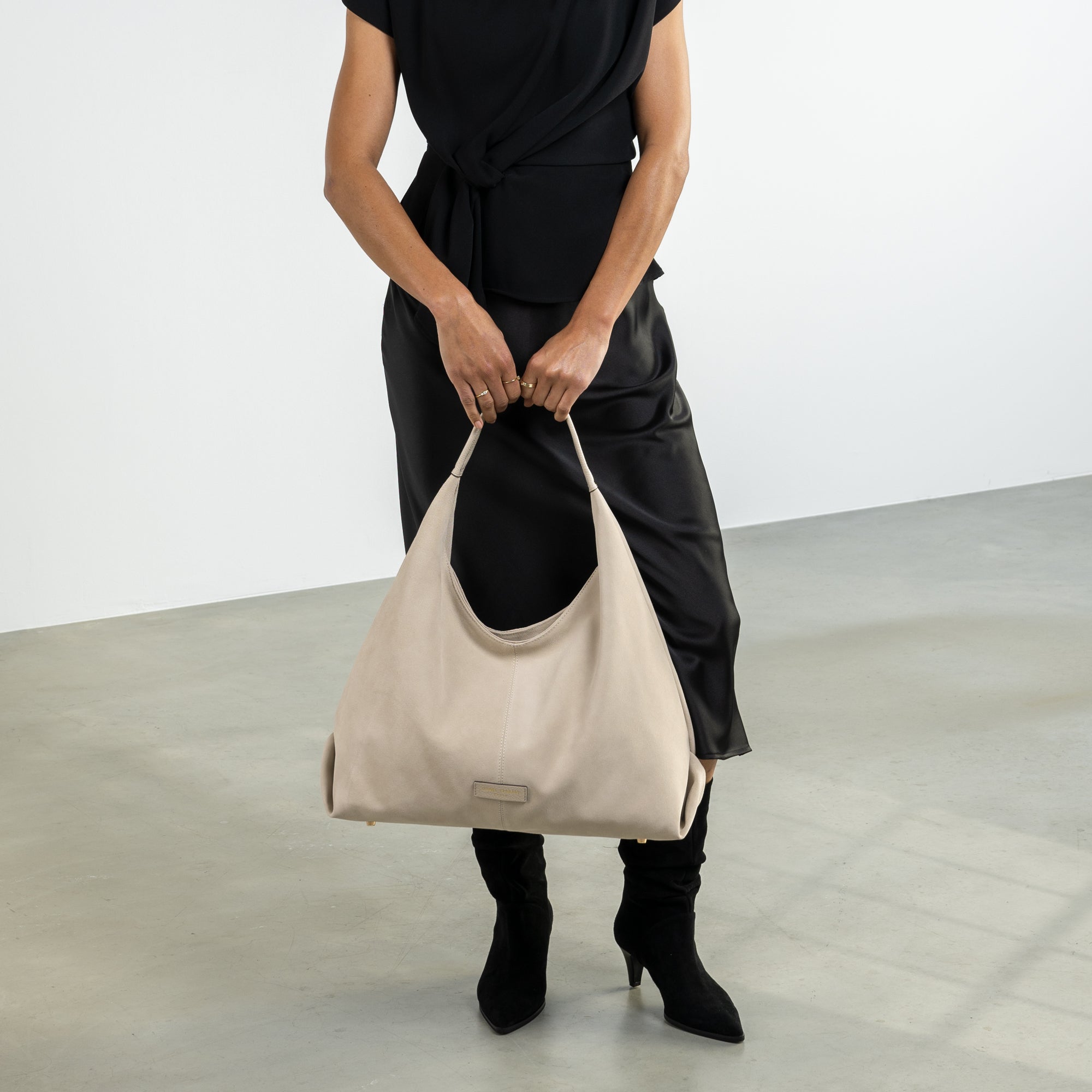 Honoré Grace cream suede shoulder bag