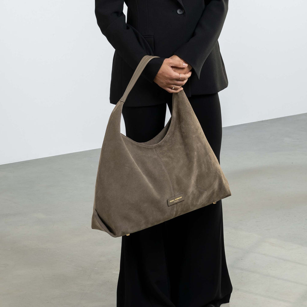 Honoré Grace taupe suede shoulder bag