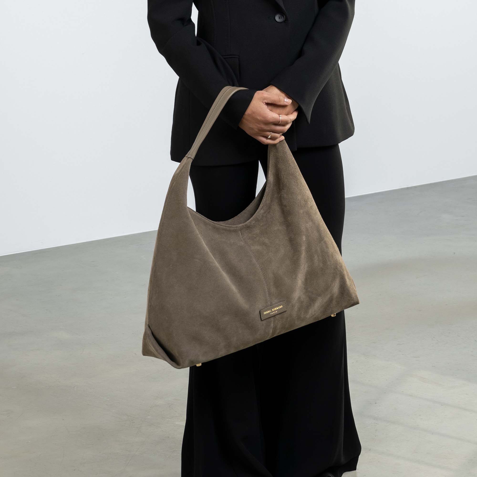 Honoré Grace taupe suede shoulder bag