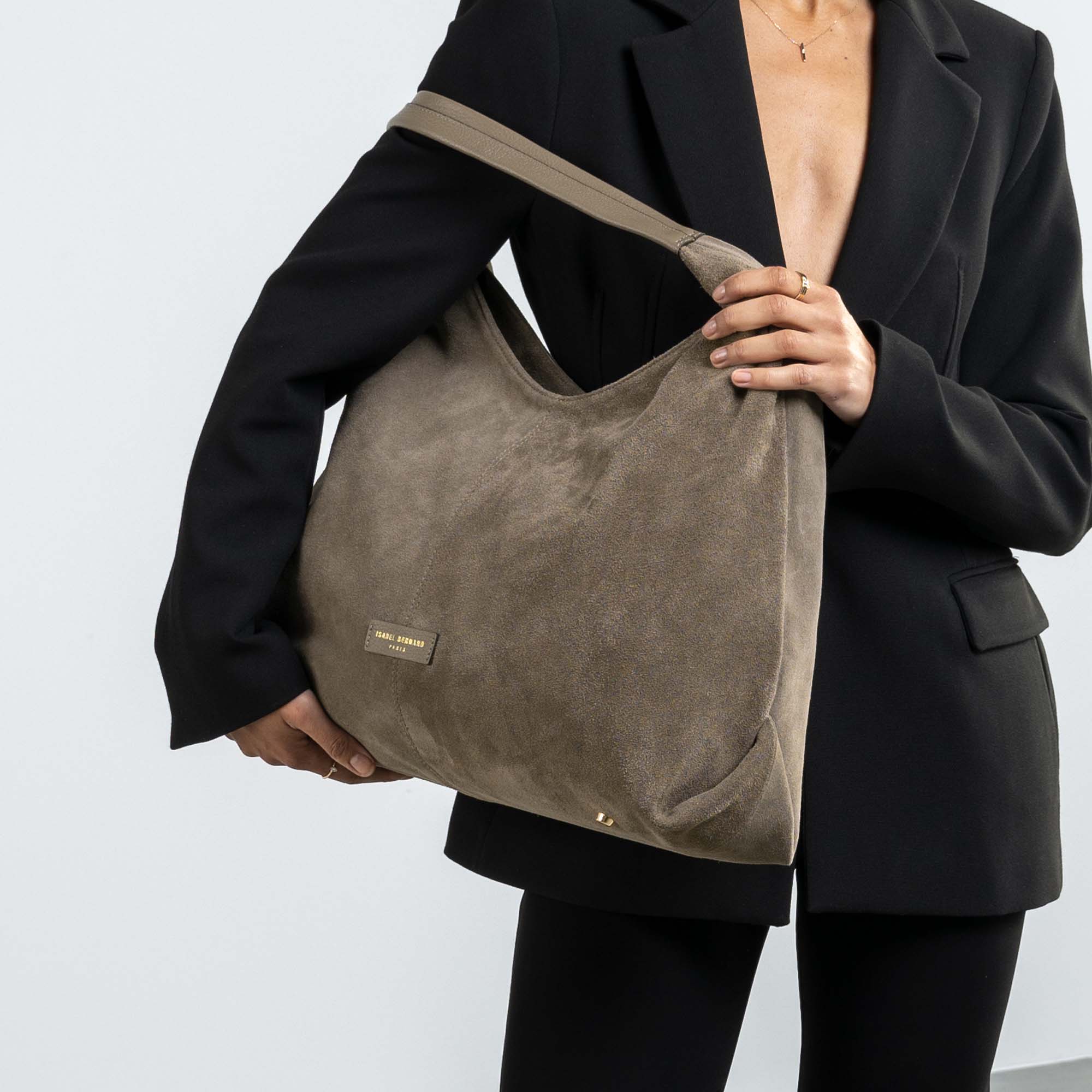 Honoré Grace taupe suede shoulder bag