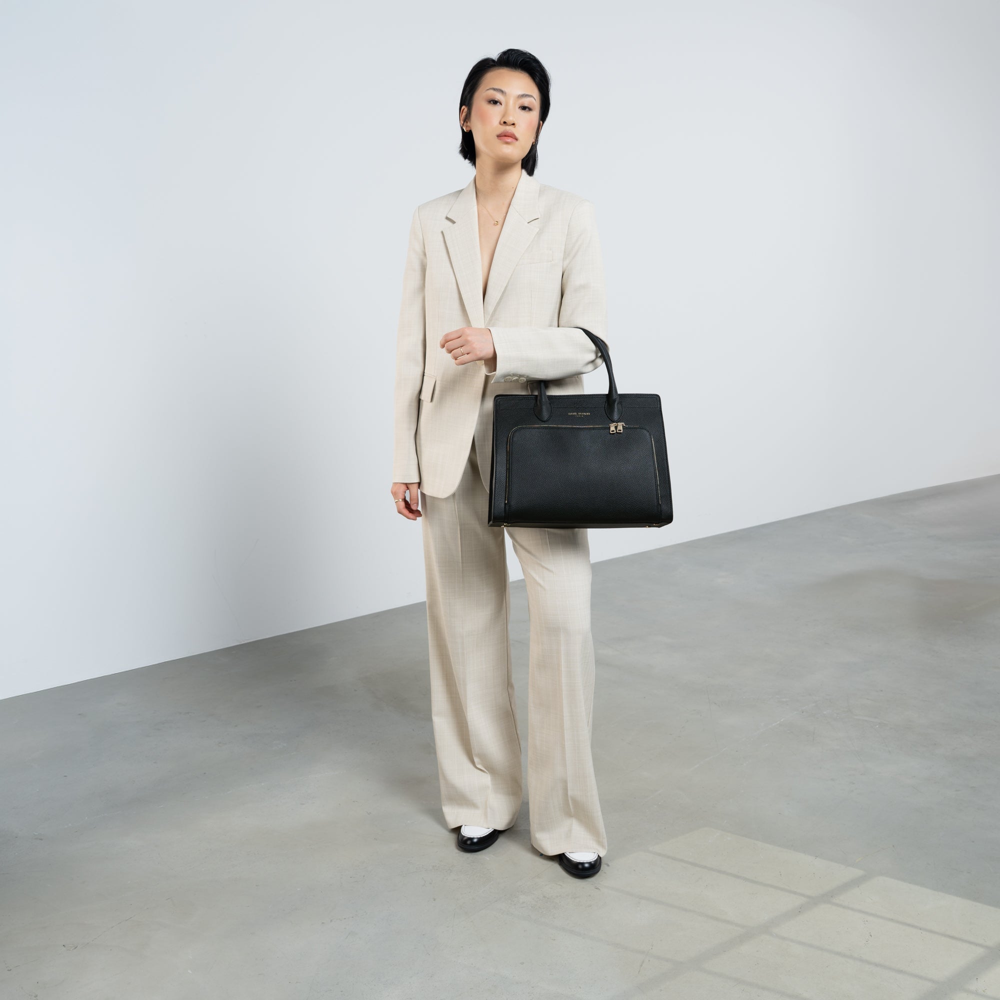 Honoré Nadine black calfskin leather handbag with 13 inch laptop pocket