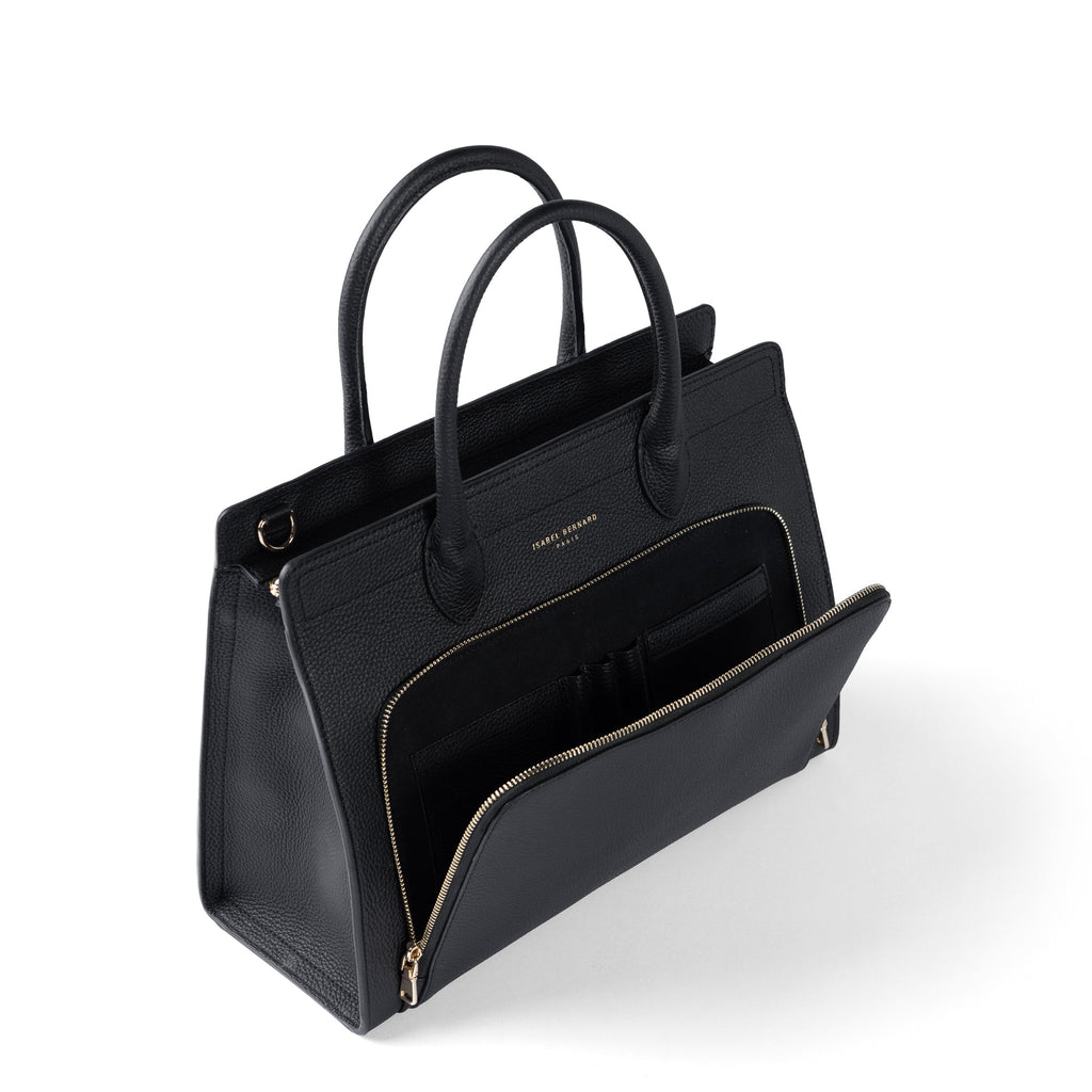 Honoré Nadine black calfskin leather handbag with 13 inch laptop pocket