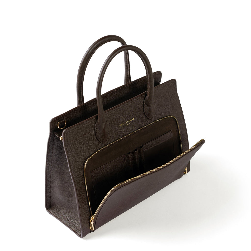 Honoré Nadine brown calfskin leather handbag with 13 inch laptop pocket
