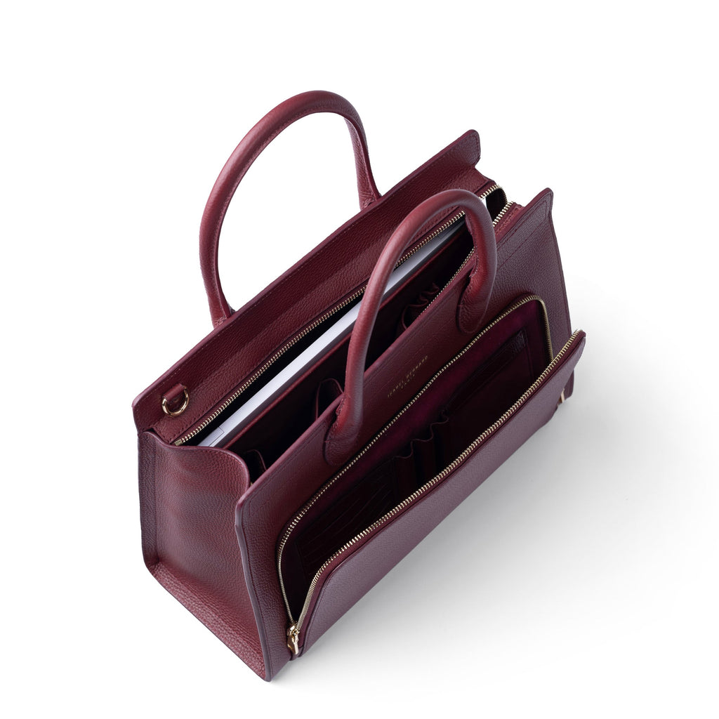 Honoré Nadine red calfskin leather handbag with 13 inch laptop pocket