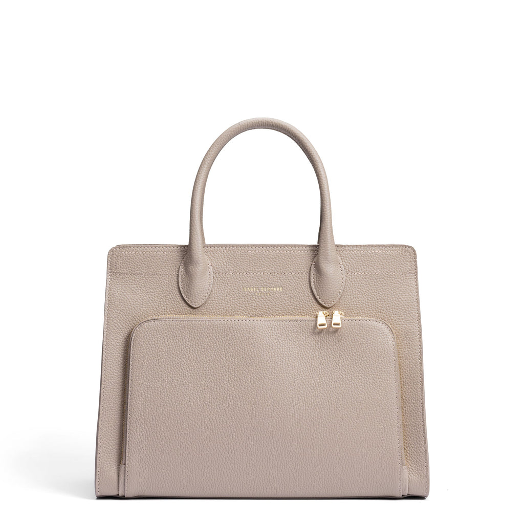 Honoré Nadine taupe calfskin leather handbag with 13 inch laptop pocket