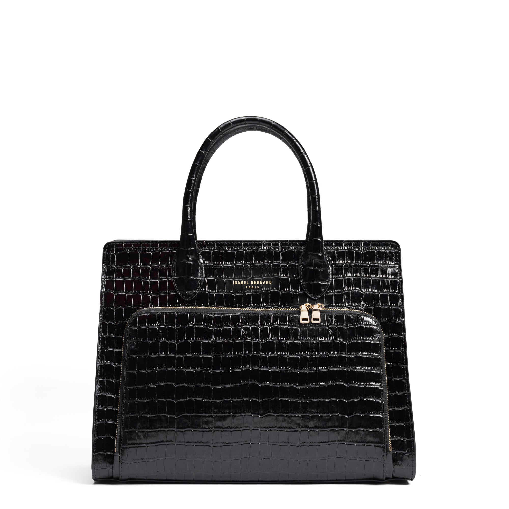 Honoré Nadine croco black leather handbag with 13 inch laptop pocket