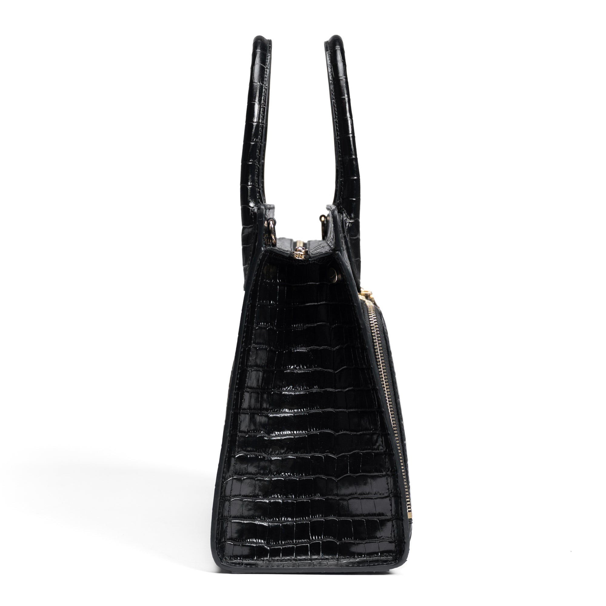 Honoré Nadine croco black leather handbag with 13 inch laptop pocket