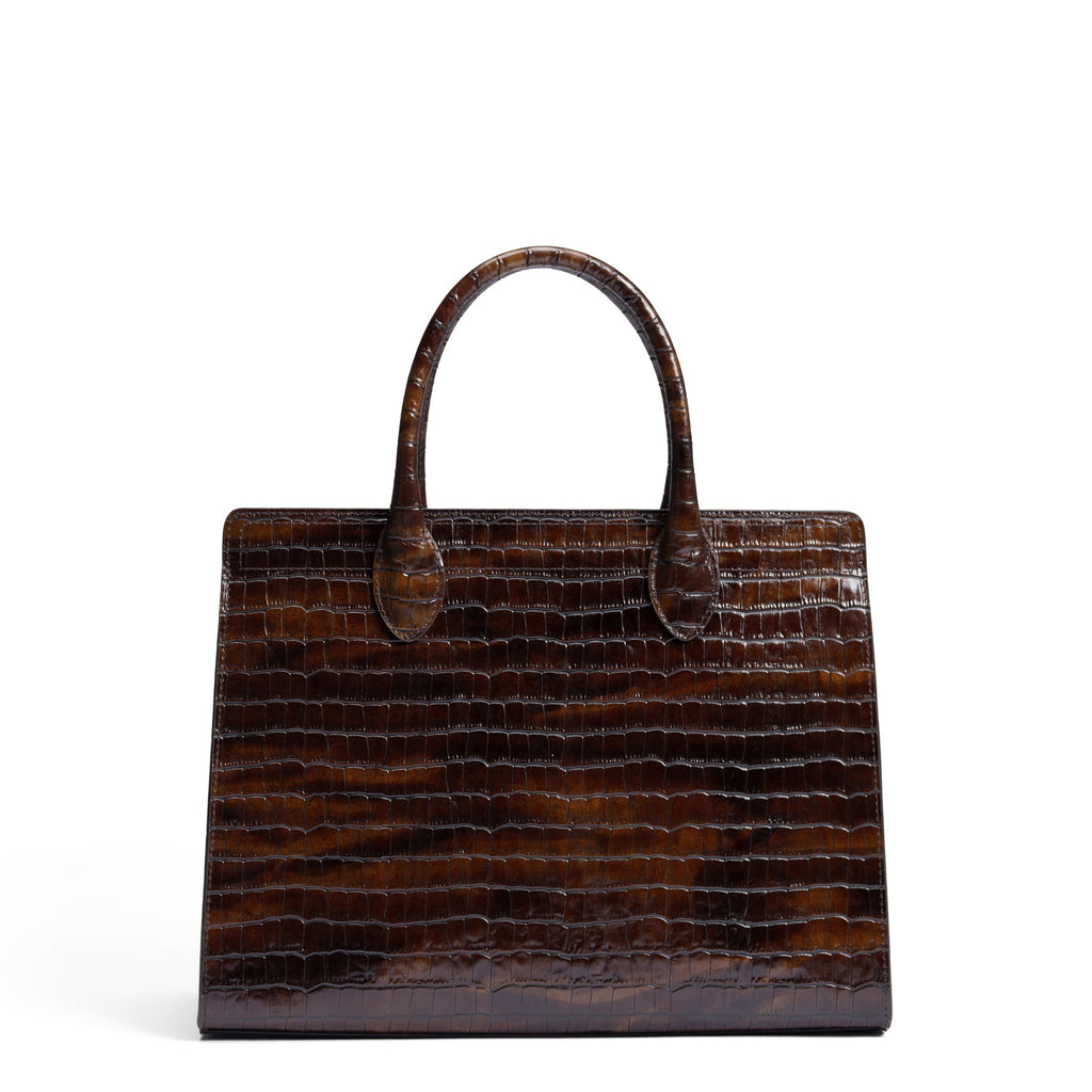 Honoré Nadine croco brown leather handbag with 13 inch laptop pocket